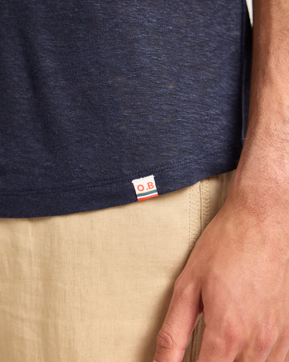 Ob-T Linen - Tailored Fit Crewneck Linen T-Shirt in Night Iris  View