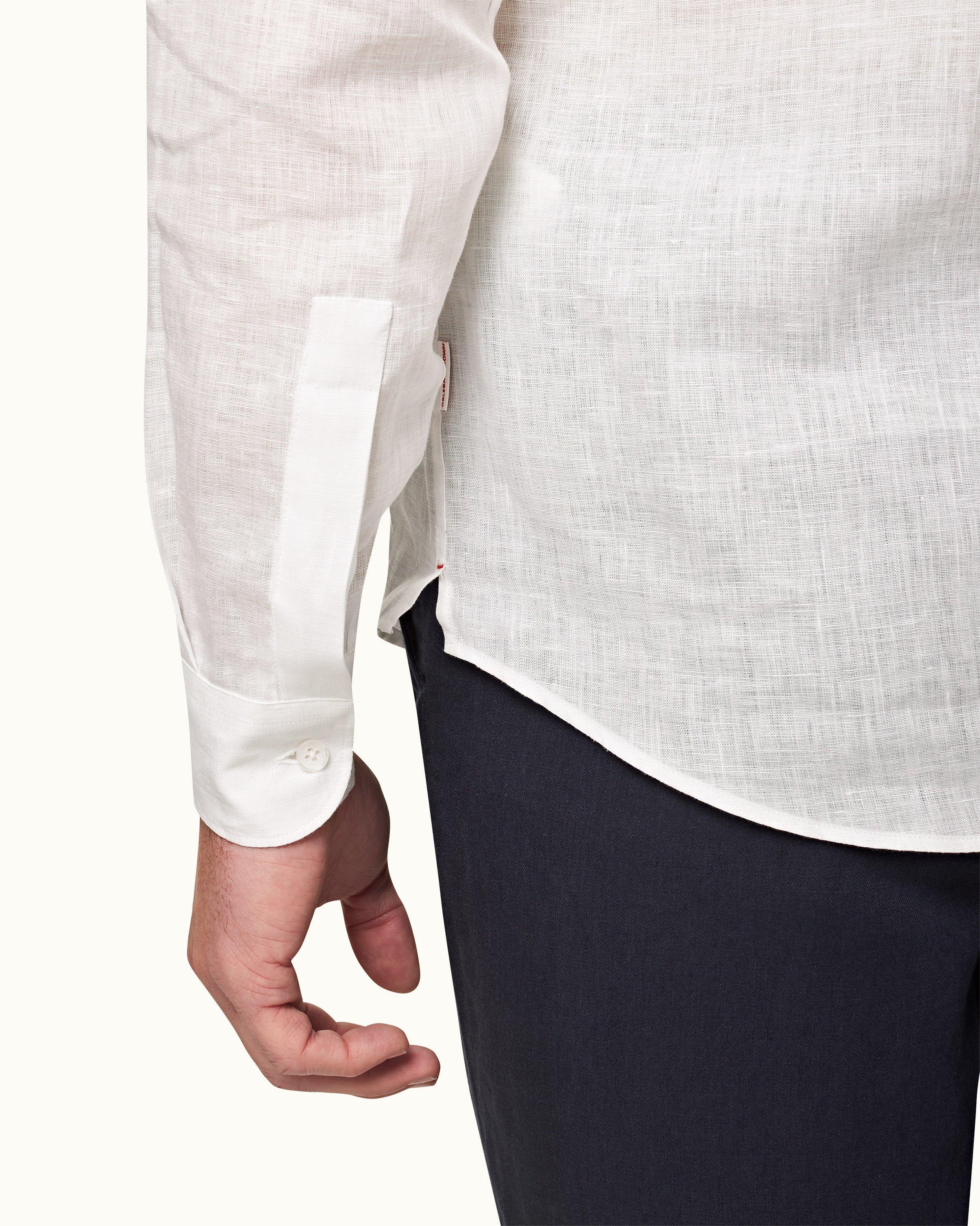 Percy - Mens White Classic Collar Overhead Linen Shirt Detail View