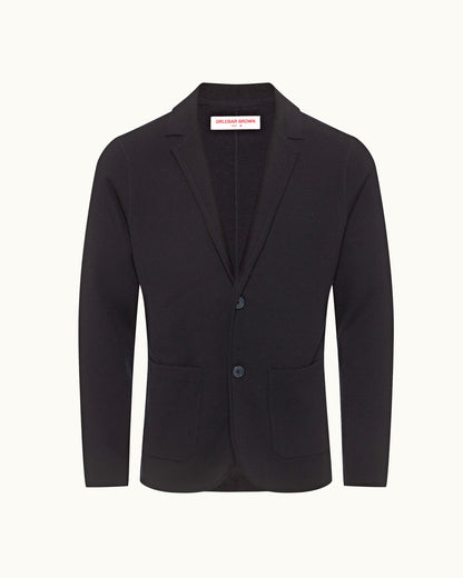 Rainer Pique - Tailored Fit Merino Knitted Blazer in Night Iris Front View