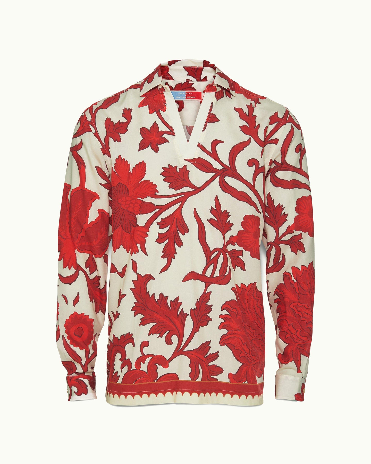 Ridley - Dragonflower Print Relaxed Fit Classic Collar Shirt in Summer Red/White Sand Front