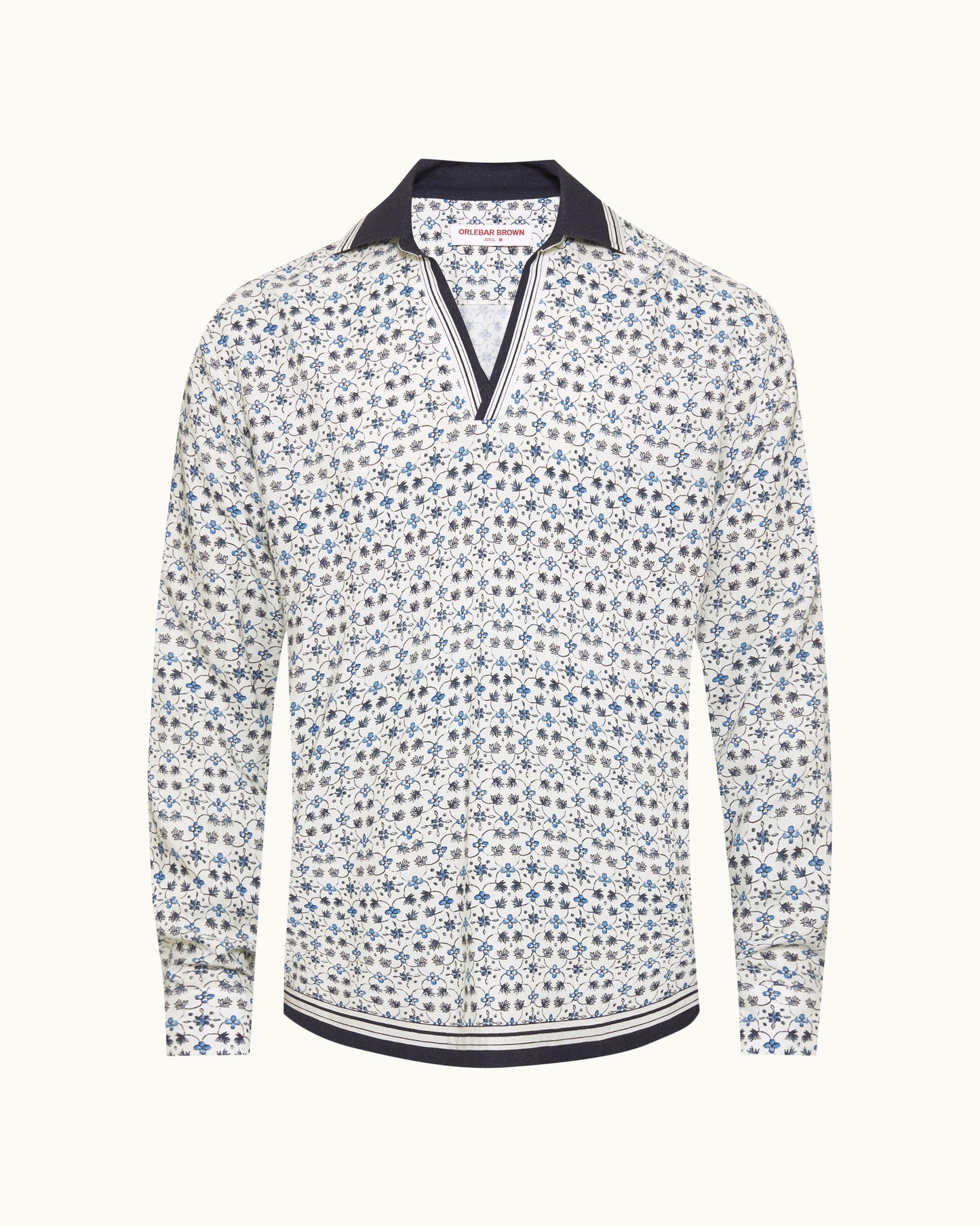 Ridley - Mens Fiore Print Relaxed Fit Resort Placket Overhead Shirt In Cashew Colour Front View