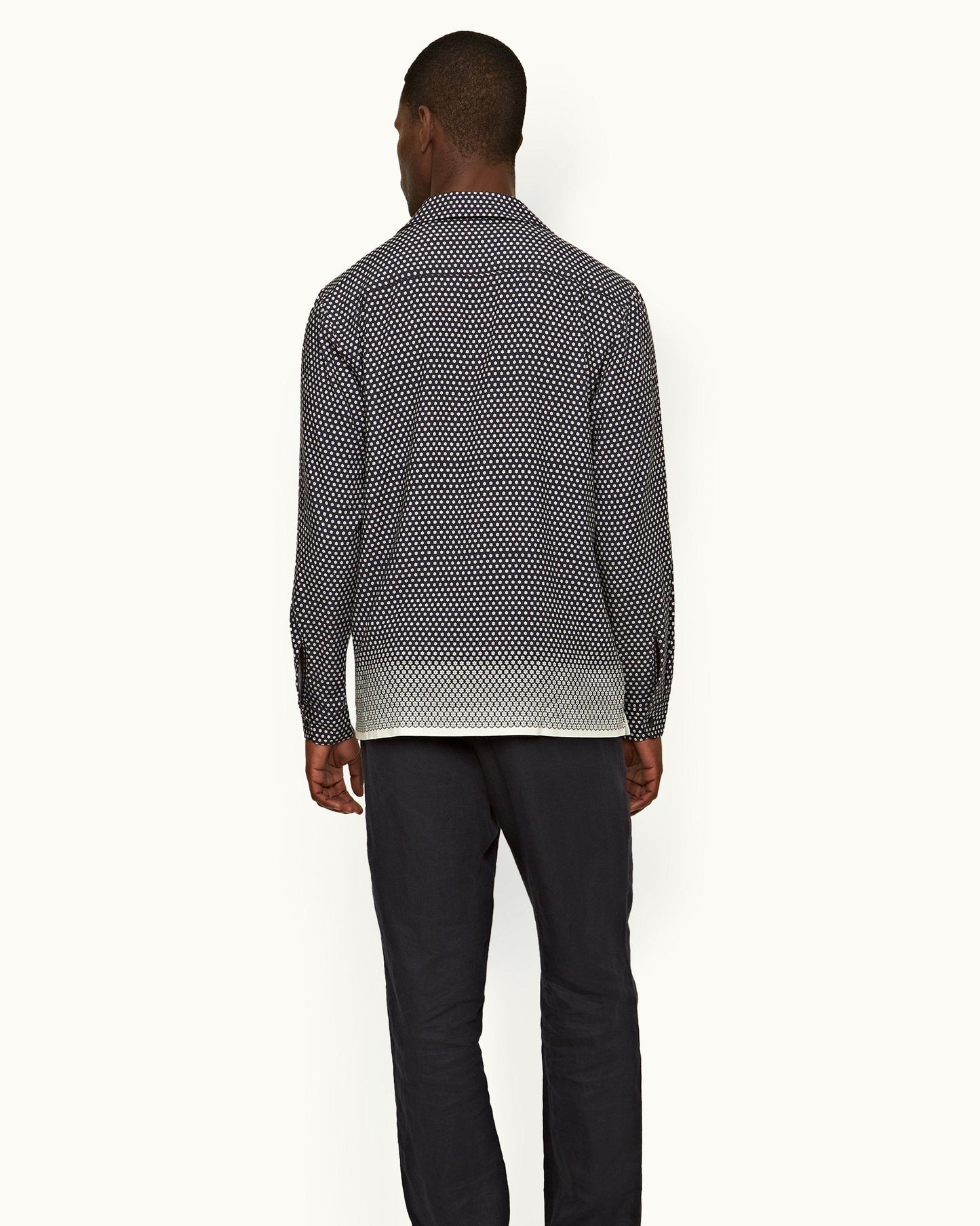 Ridley - Mens Night Iris/White Floret Classic Collar Relaxed Fit Shirt Back Model View