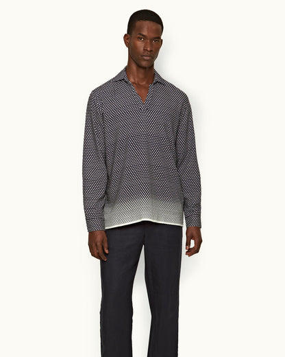 Ridley - Mens Night Iris/White Floret Classic Collar Relaxed Fit Shirt Front Model View