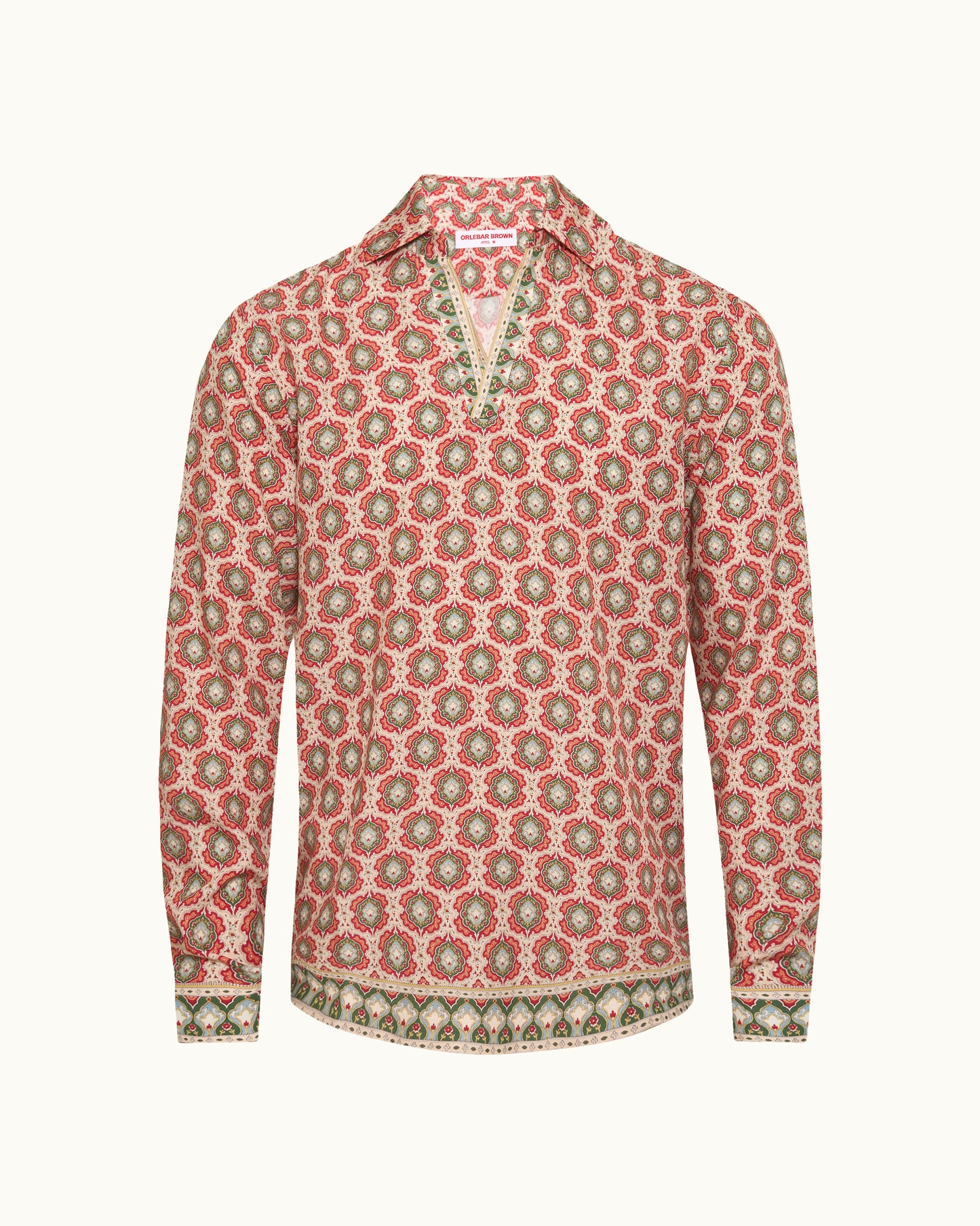 Red and green patterned shirt on a white background