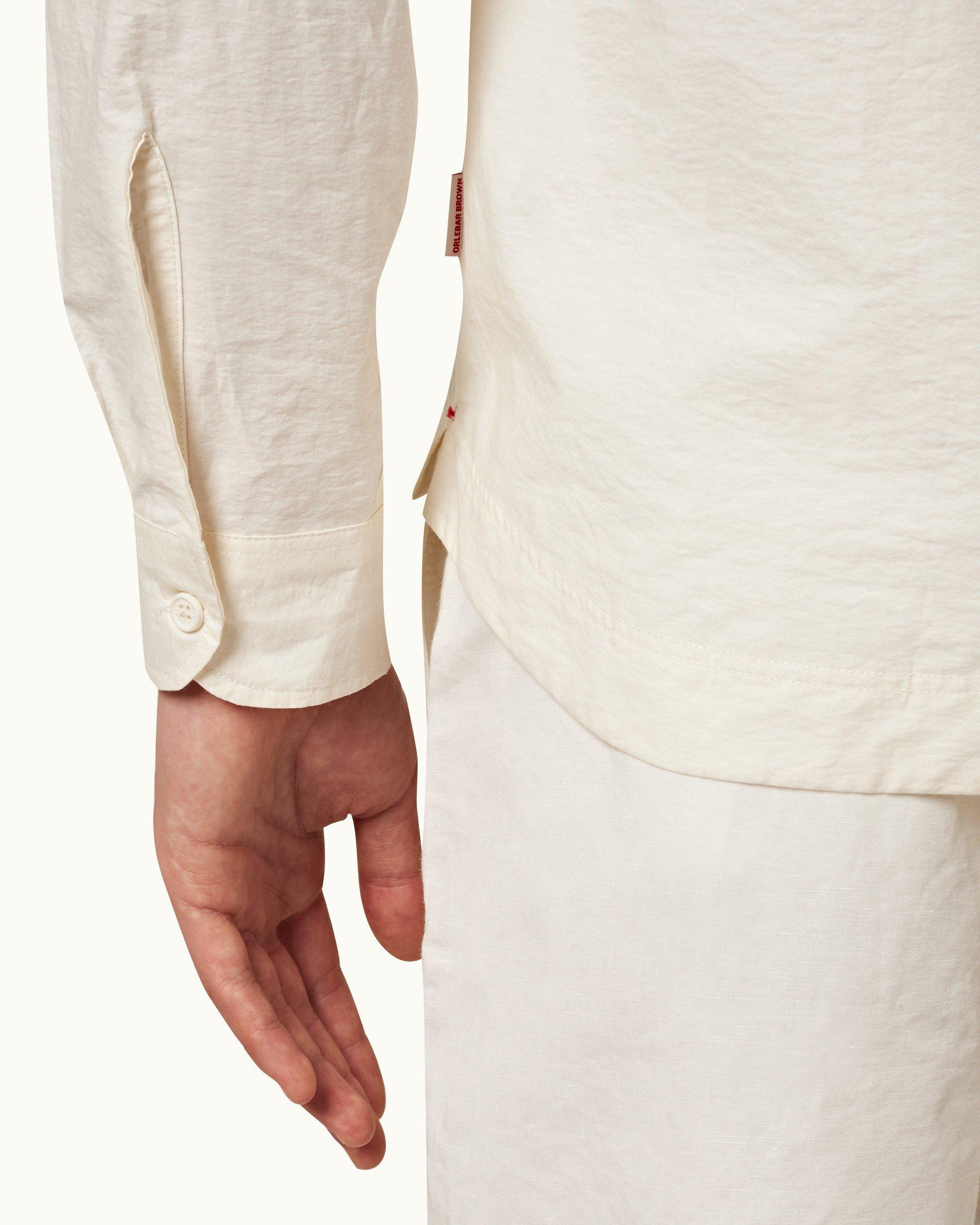 Ridley - Mens White Sand Resort Collar Long-Sleeve Shirt Detail View