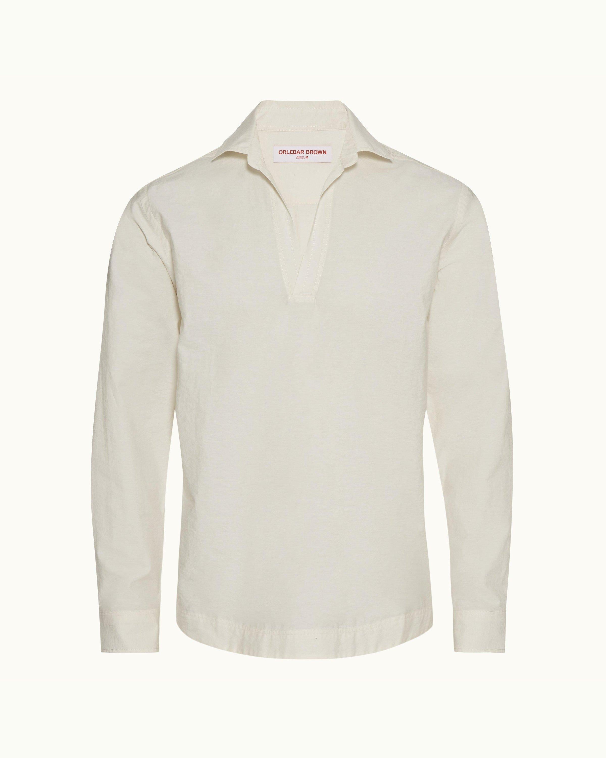 Ridley - Mens White Sand Resort Collar Long-Sleeve Shirt Front View