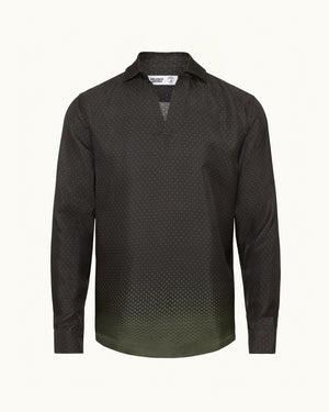 Ridley Silk - Automobili Lamborghini Verde Turbine Degrade Hexagon Print Relaxed Fit Overhead Certified Silk Shirt Front