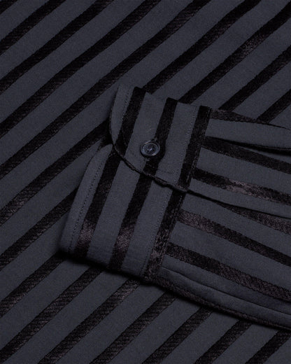 Ridley - Mens Tonal Chenille Stripe Relaxed Fit Overhead Shirt In Night Iris Blue Detail 1 View