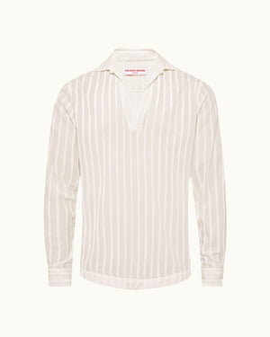Ridley - Tonal Chenille Stripe Relaxed Fit Overhead Shirt in White Front View