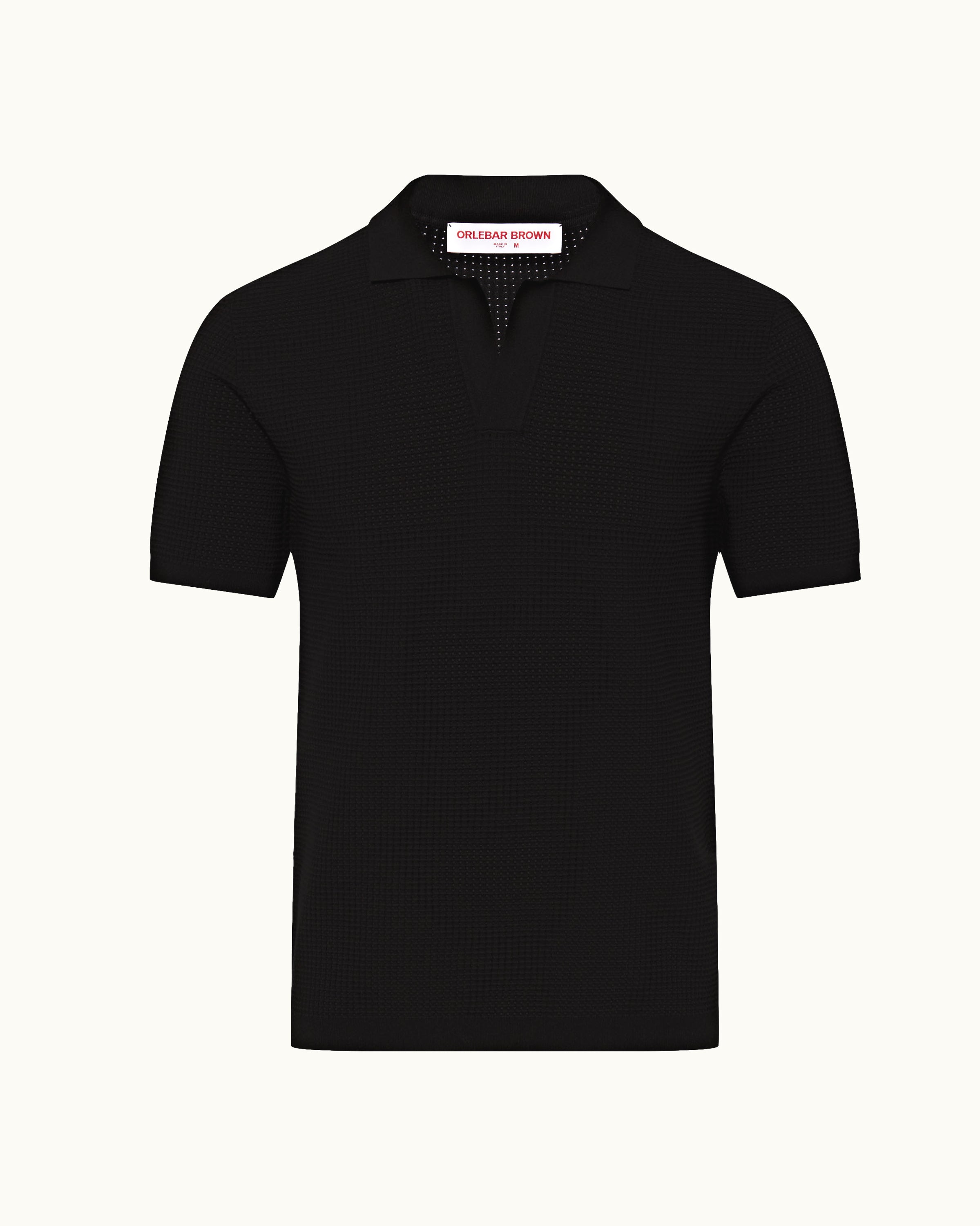 Orlebar Brown | Black Classic Fit Waffle Mesh Stitch Polo Shirt