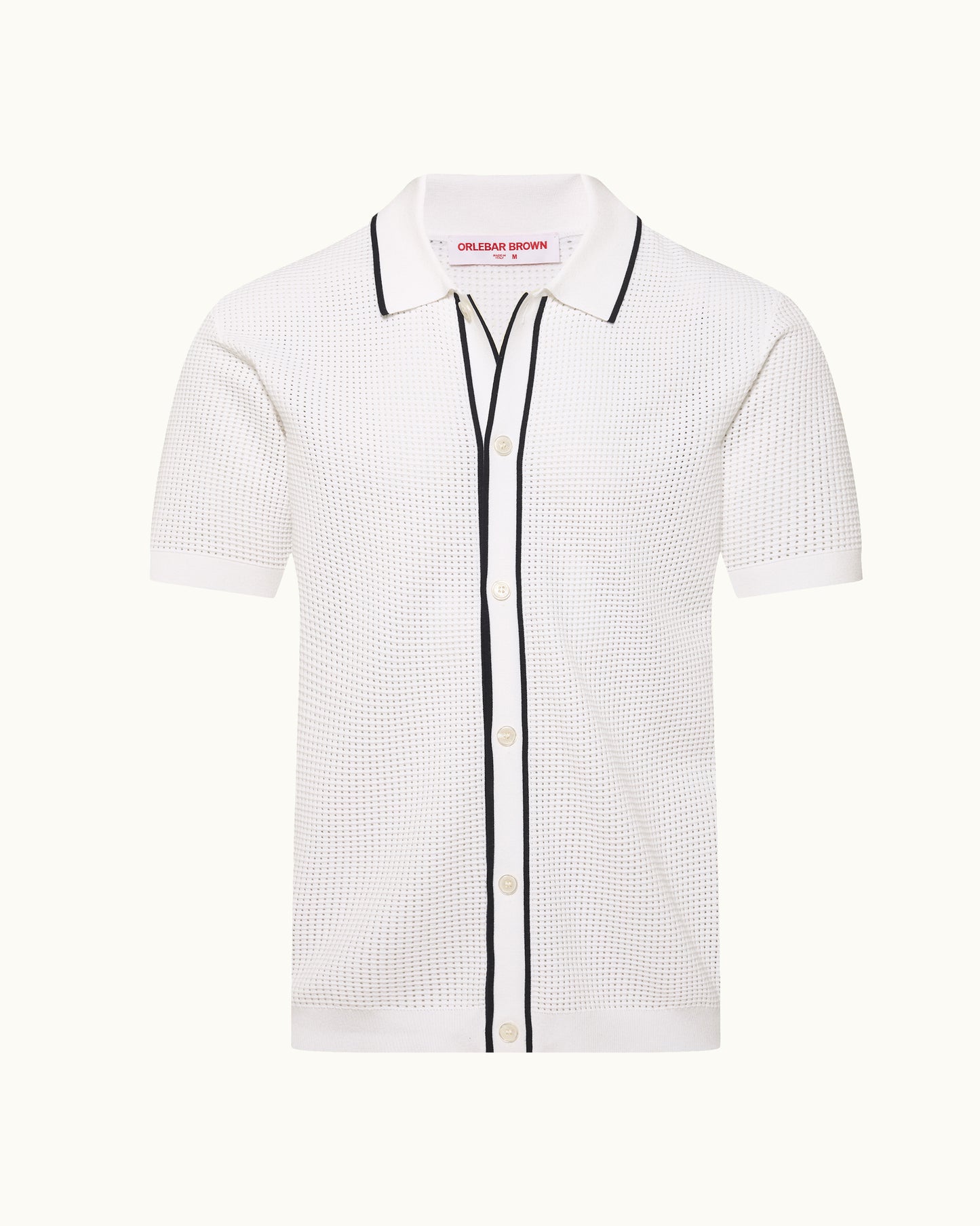 White shirt with black trim on a white background