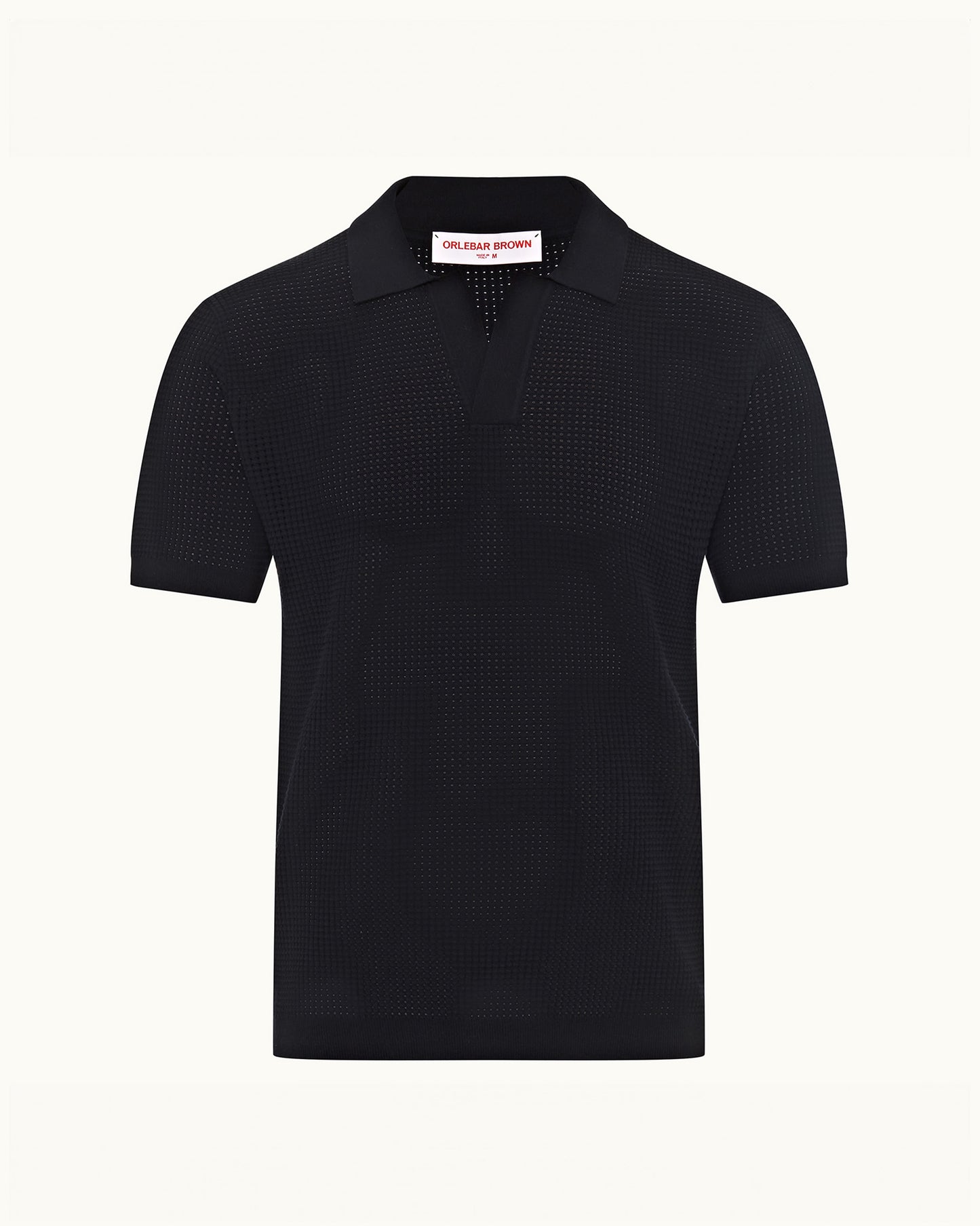 Black textured polo shirt on a white background