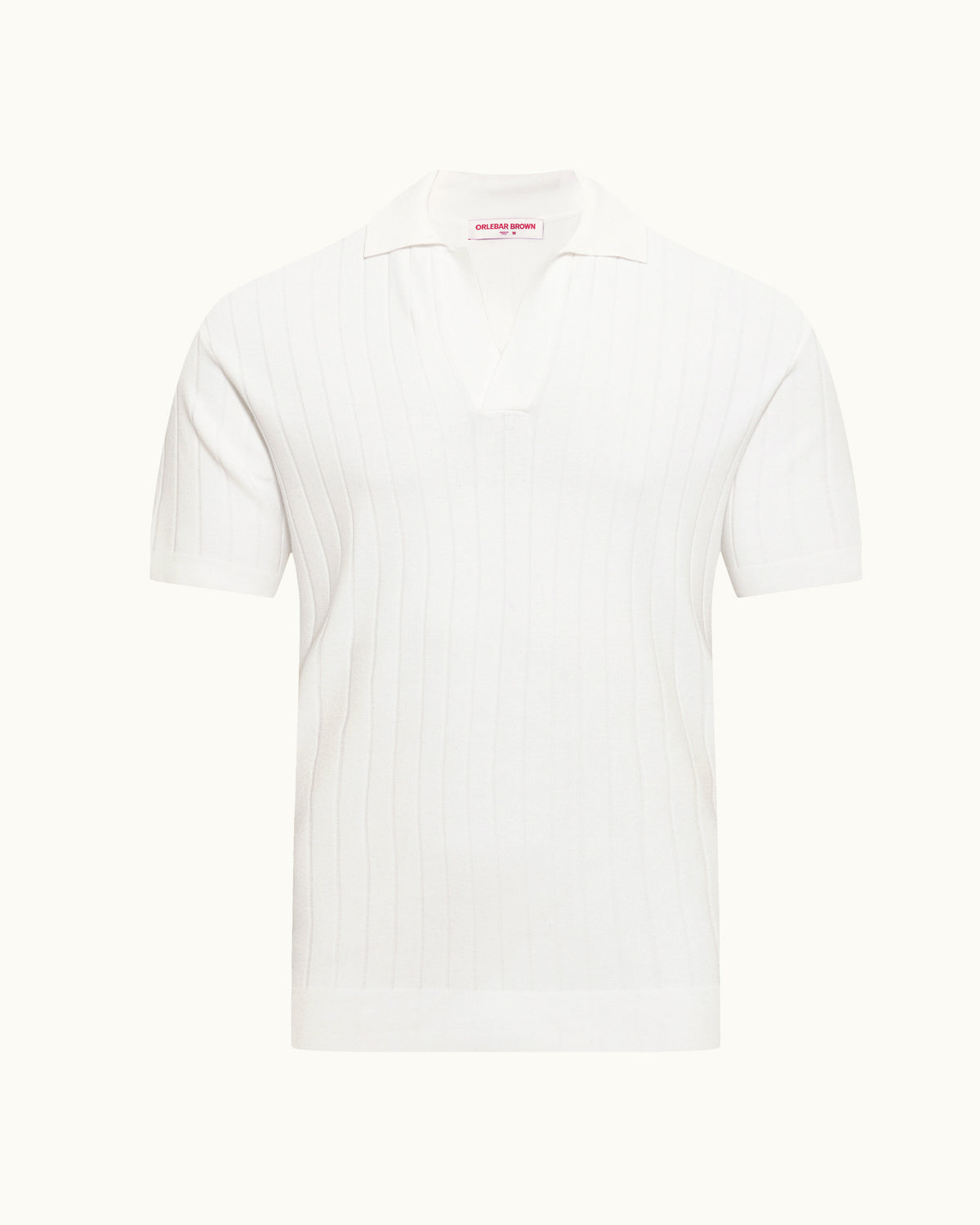 White ribbed polo shirt on a plain background