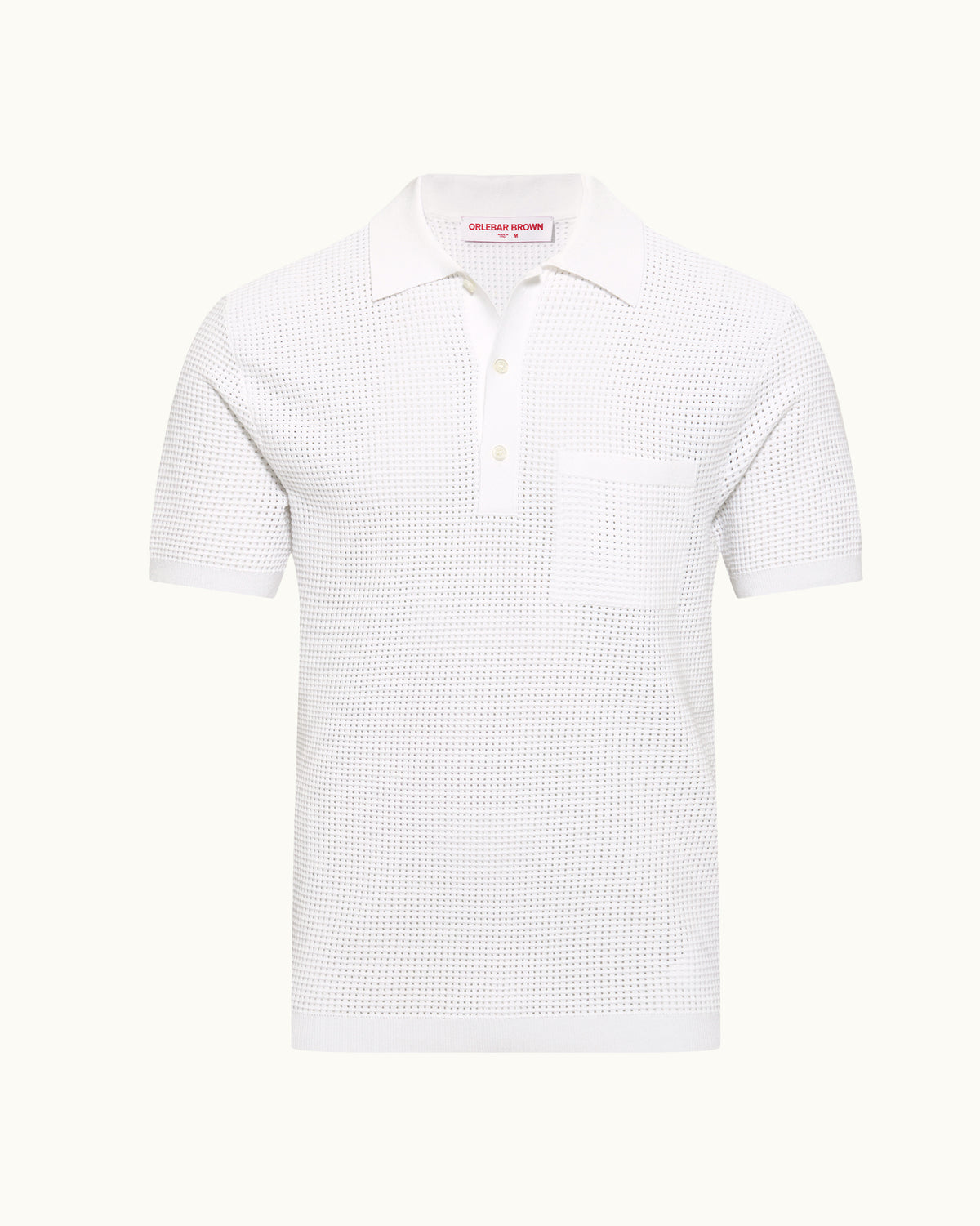 White mesh stitch polo shirt on a plain background