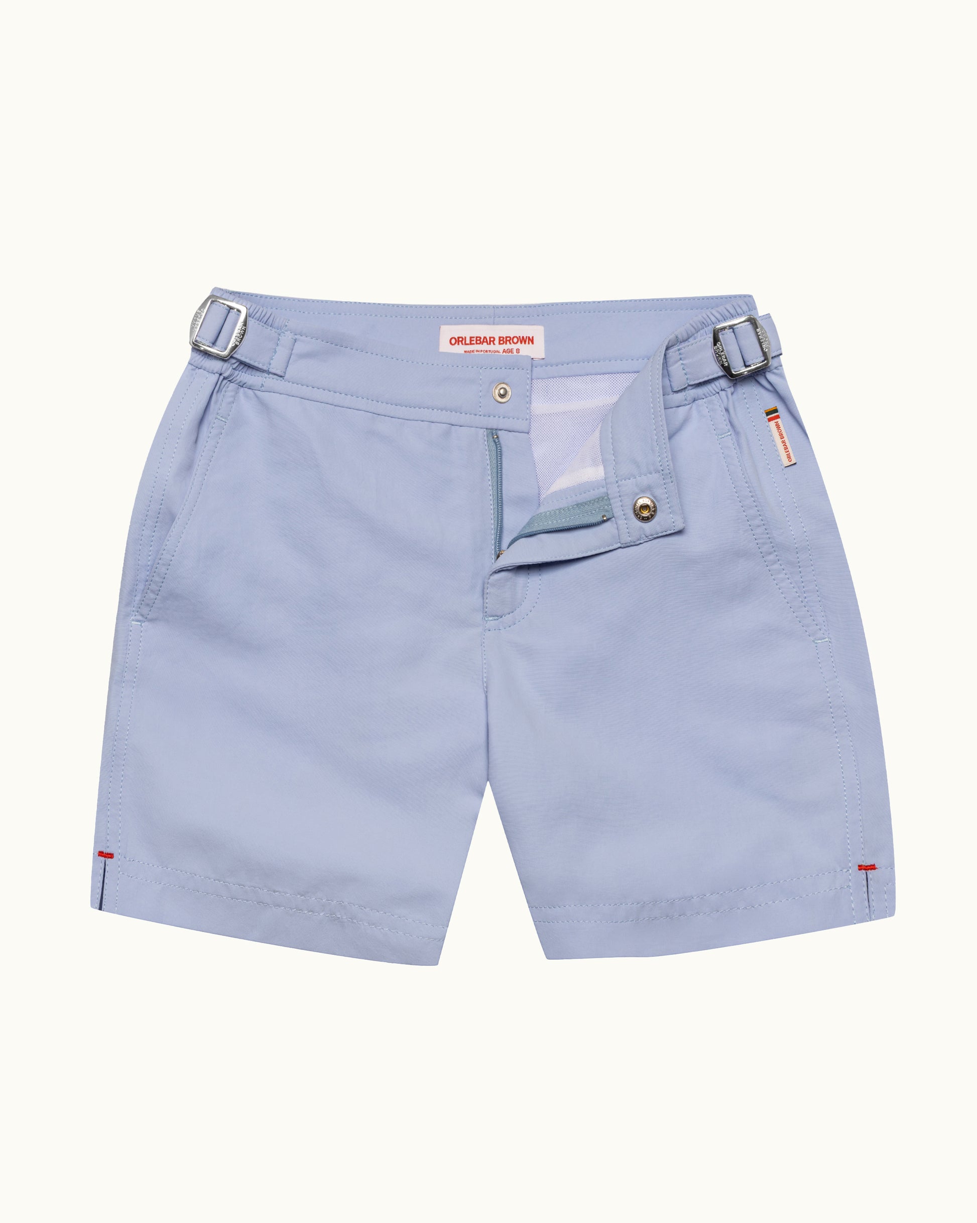 Light blue shorts with a belt on a white background