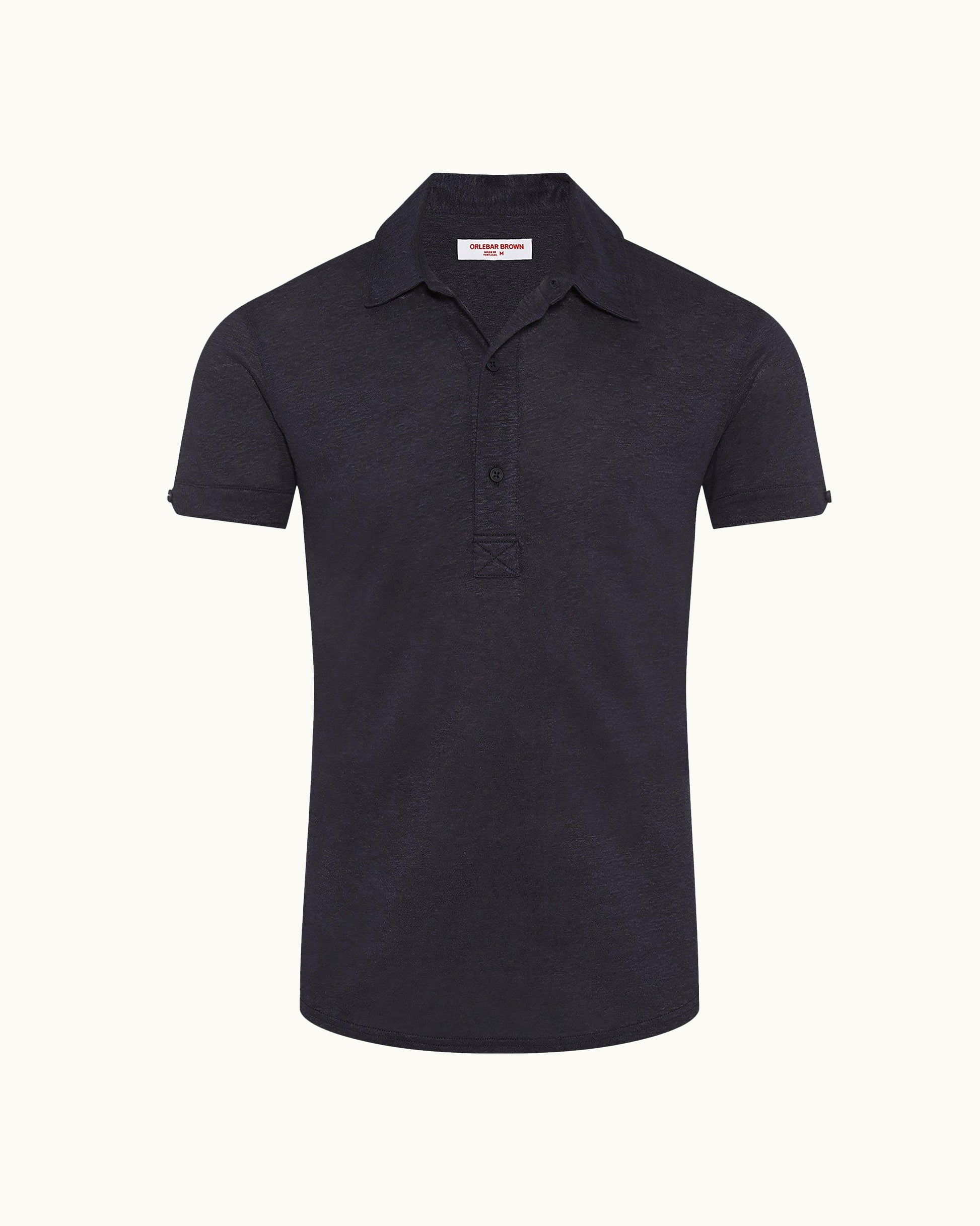 Sebastian Linen - Navy Tailored Fit Linen Polo Shirt Front View