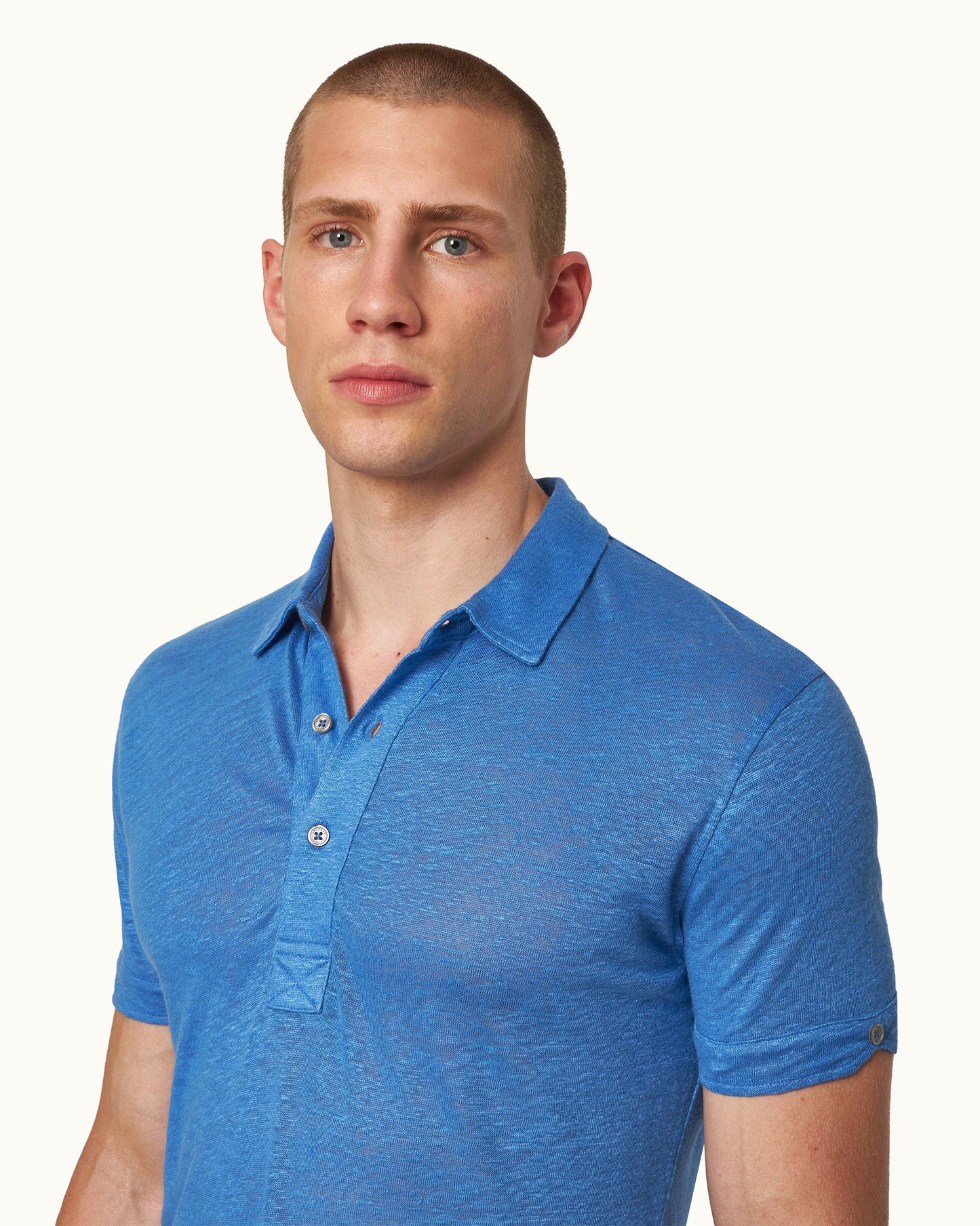 Sebastian Linen - Mens Tidal Tailored Fit Short-Sleeve Linen Polo Shirt Detail View
