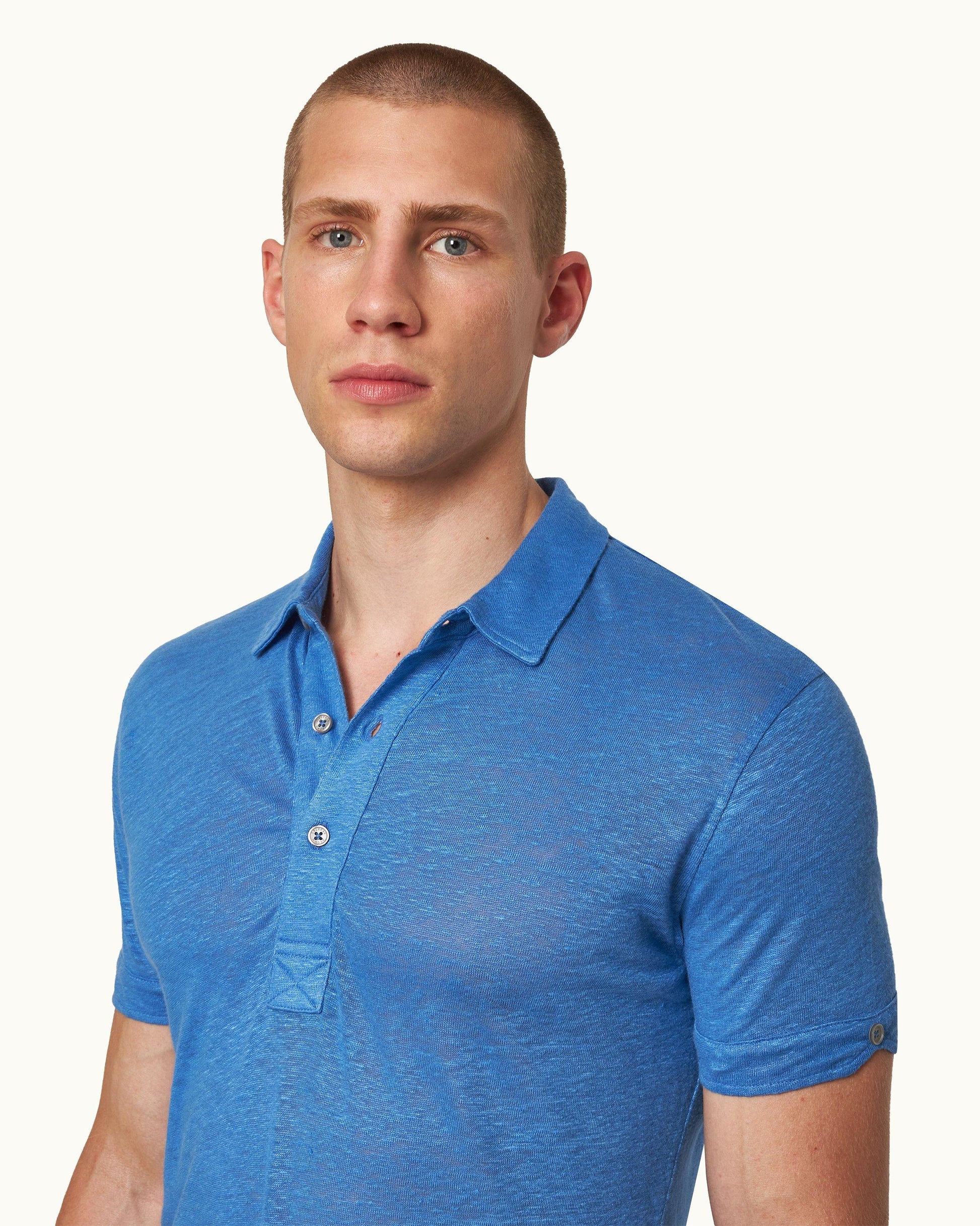 Sebastian Linen - Mens Tidal Tailored Fit Short-Sleeve Linen Polo Shirt Detail View