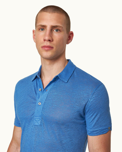 Sebastian Linen - Mens Tidal Tailored Fit Short-Sleeve Linen Polo Shirt Detail View