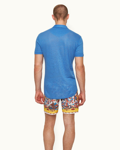 Sebastian Linen - Mens Tidal Tailored Fit Short-Sleeve Linen Polo Shirt Back Model View