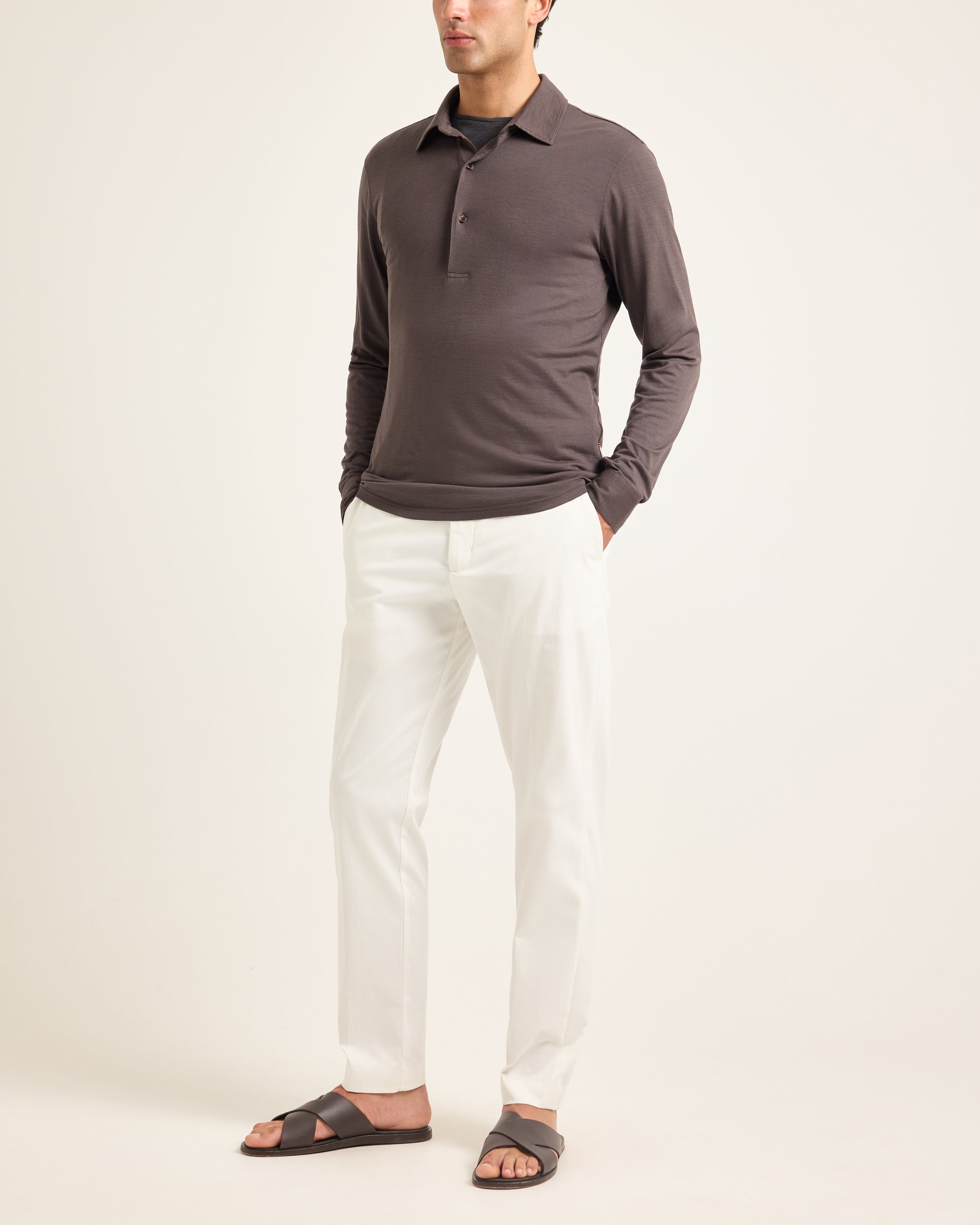 ORLEBAR BROWN ホワイト長袖ポロシャツ Brown Merino Polo Shirt | Long-Sleeve Tailored Knit – ORLEBAR BROWN