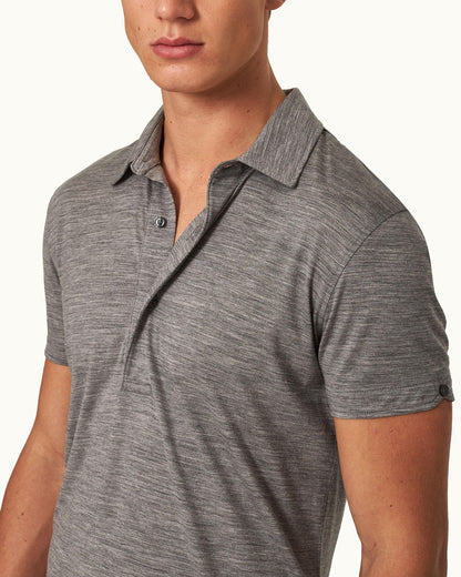Sebastian Merino - Grey Melange Tailored Fit Merino Polo Shirt Detail