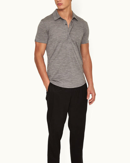 Sebastian Merino - Grey Melange Tailored Fit Merino Polo Shirt Model Front