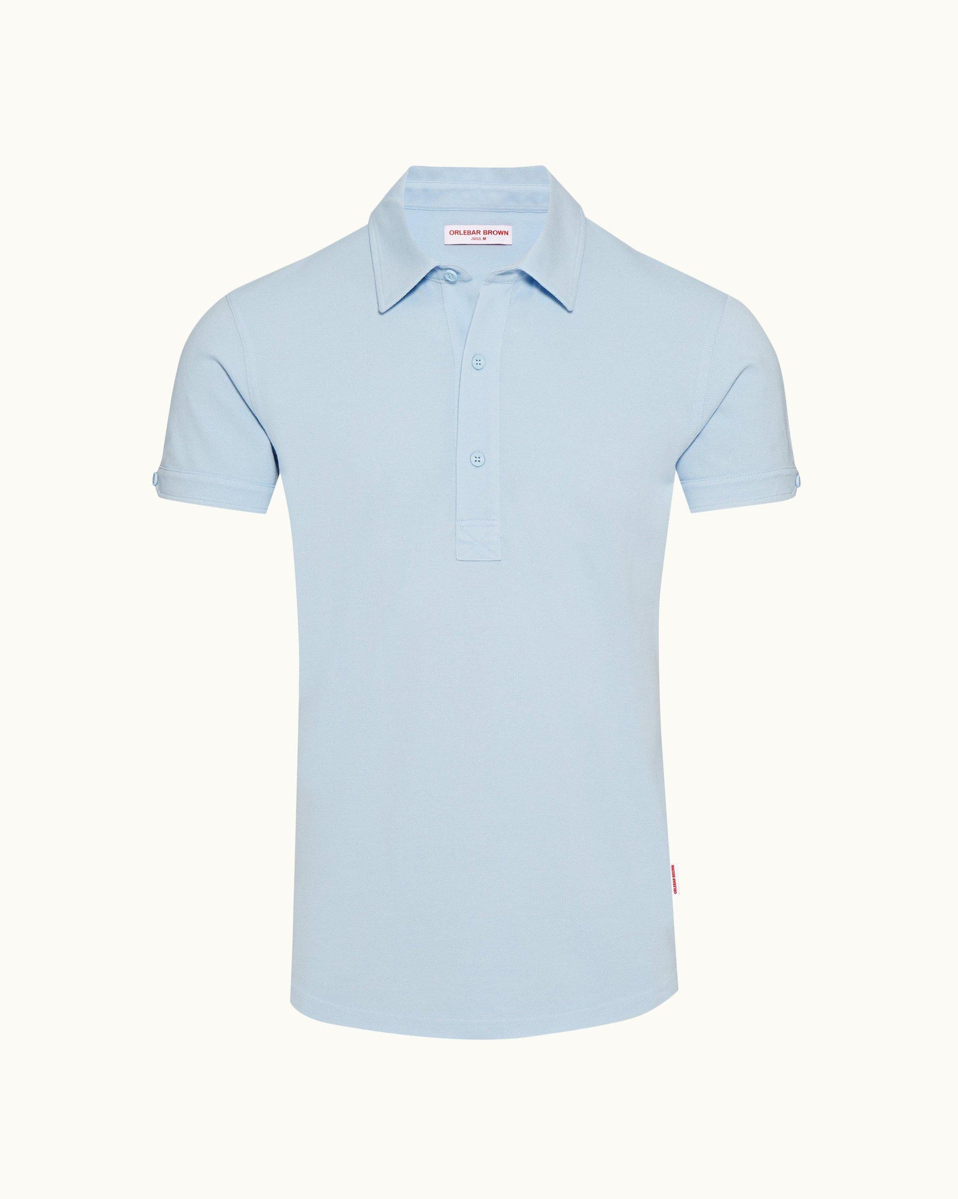 Sebastian - Mens Ice Blue Tailored Fit Cotton Polo Shirt Front View