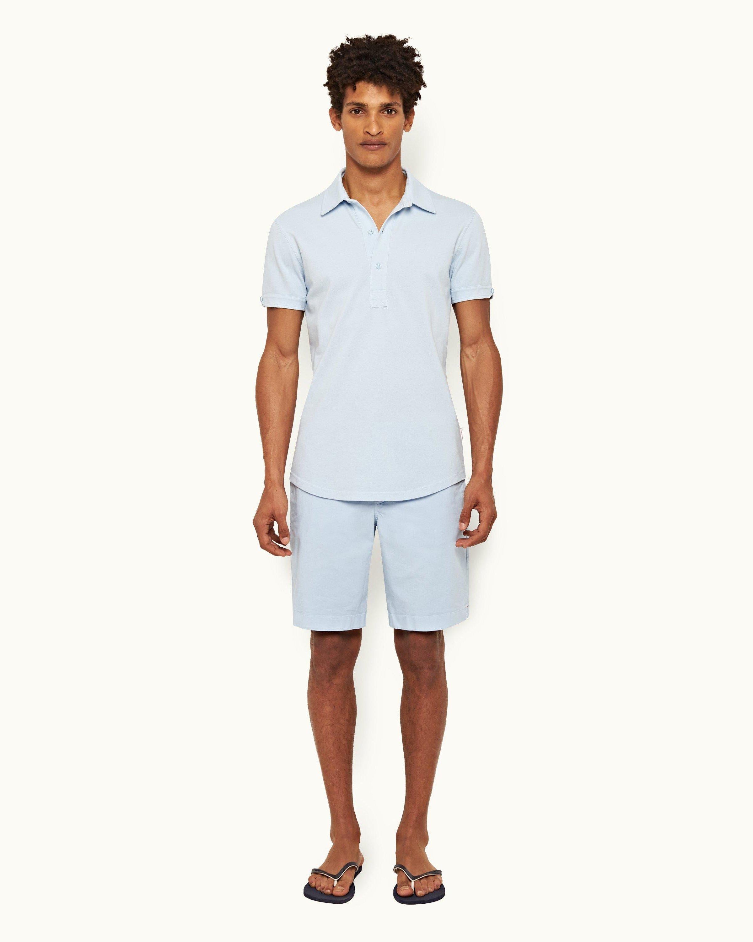 Sebastian - Mens Ice Blue Tailored Fit Cotton Polo Shirt Front Model View