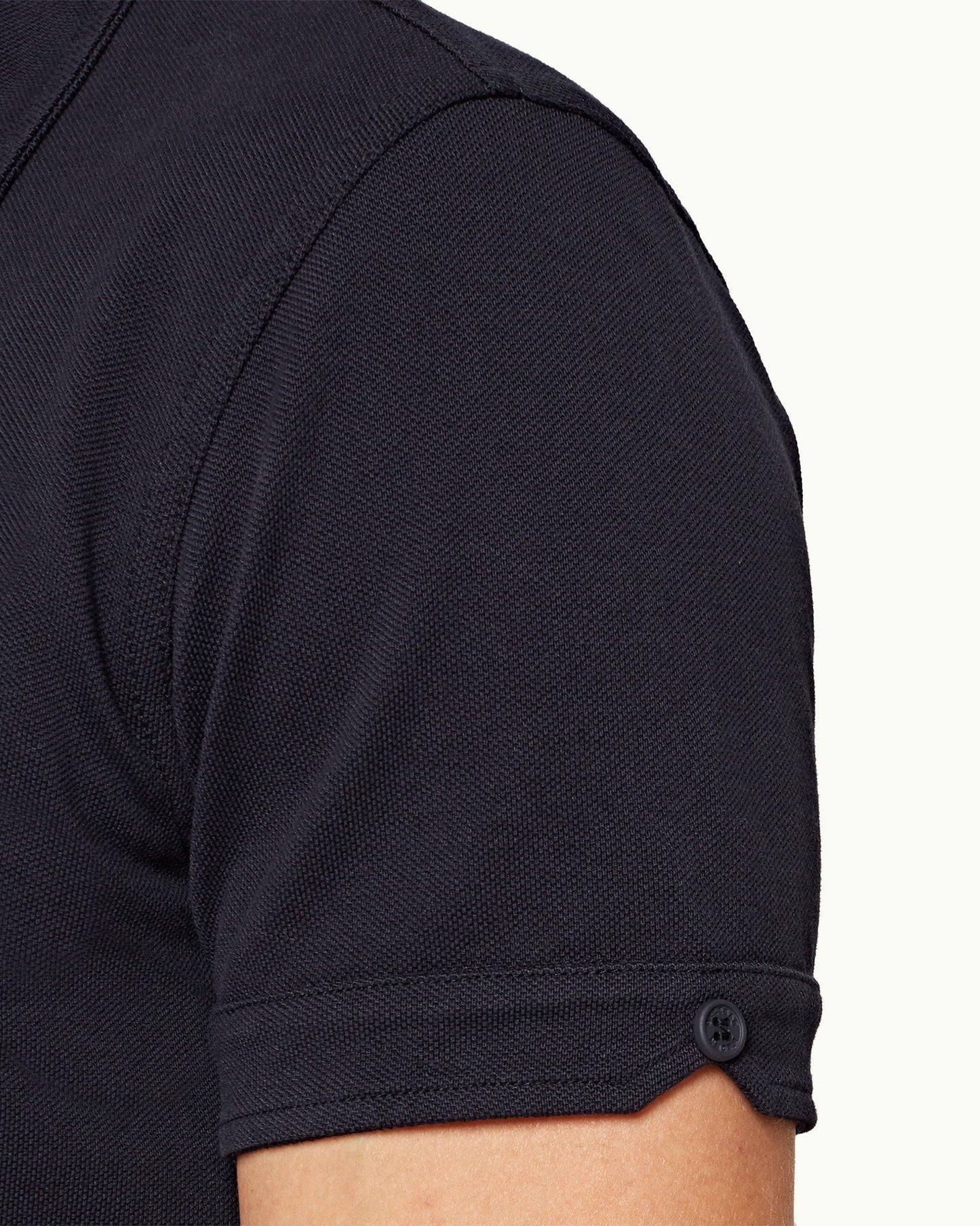 Sebastian - Mens Navy Tailored Fit Pique Polo Shirt Detail 1 View