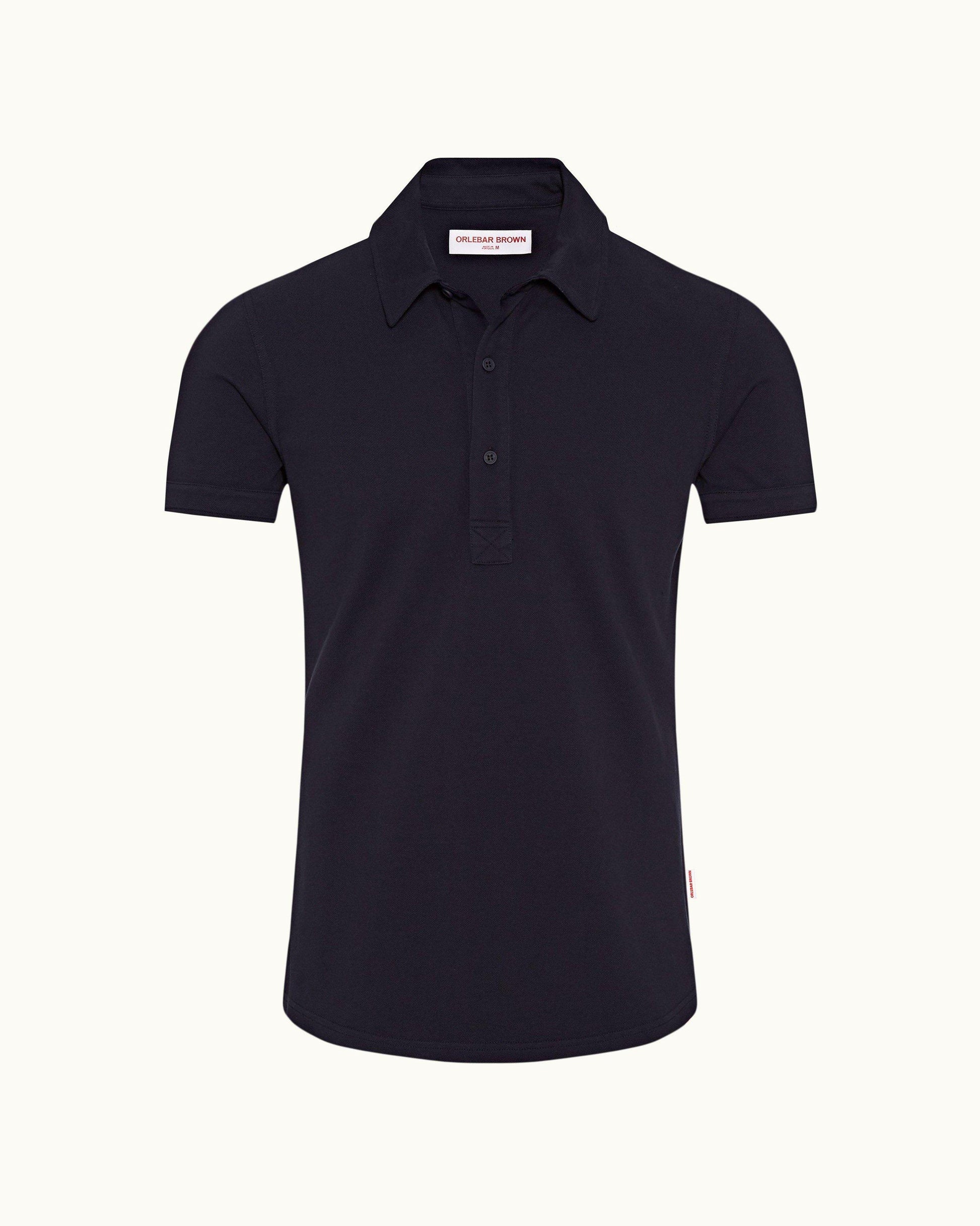Sebastian - Mens Navy Tailored Fit Pique Polo Shirt Front View