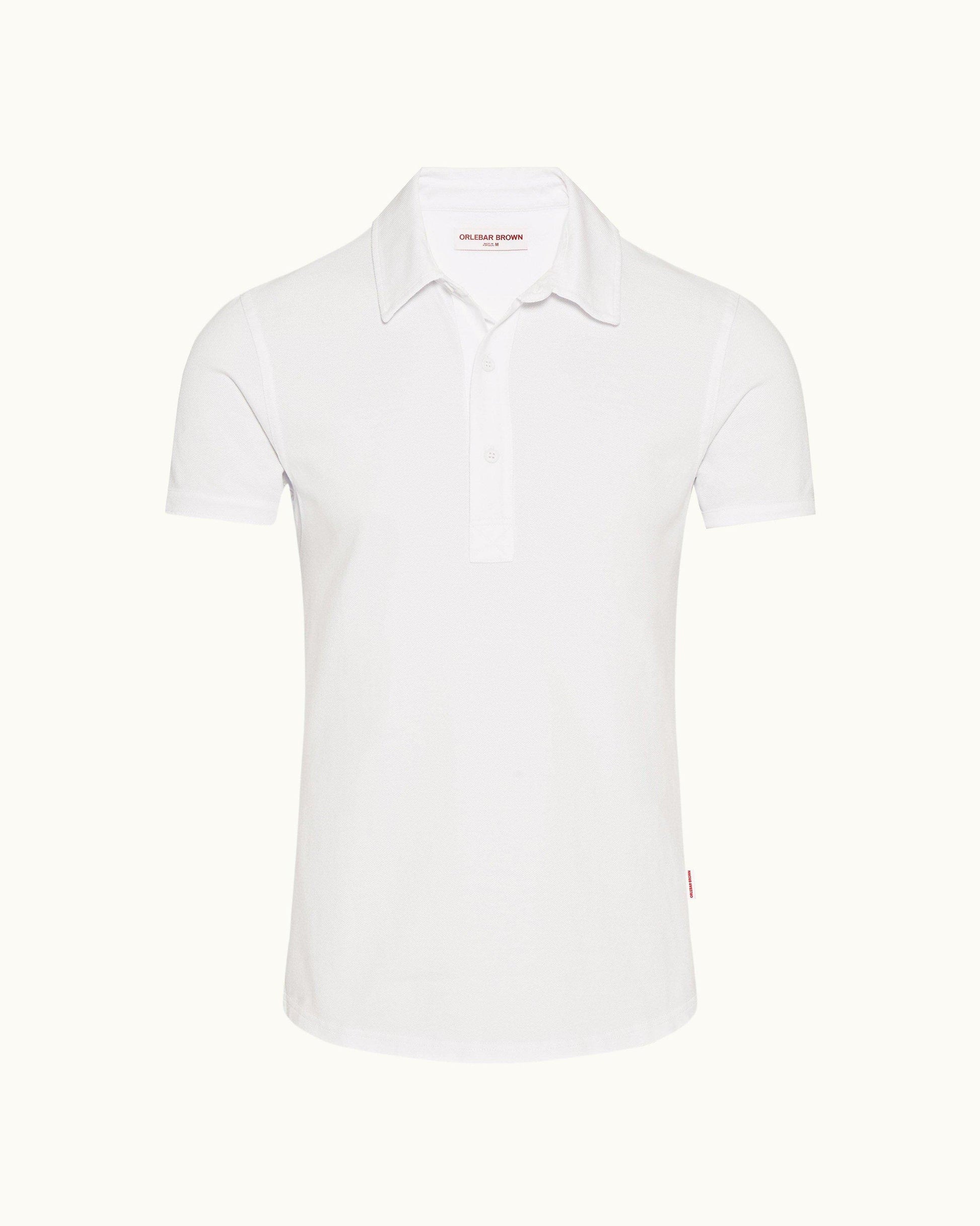 Sebastian - Mens White Tailored Fit Pique Polo Shirt Front View