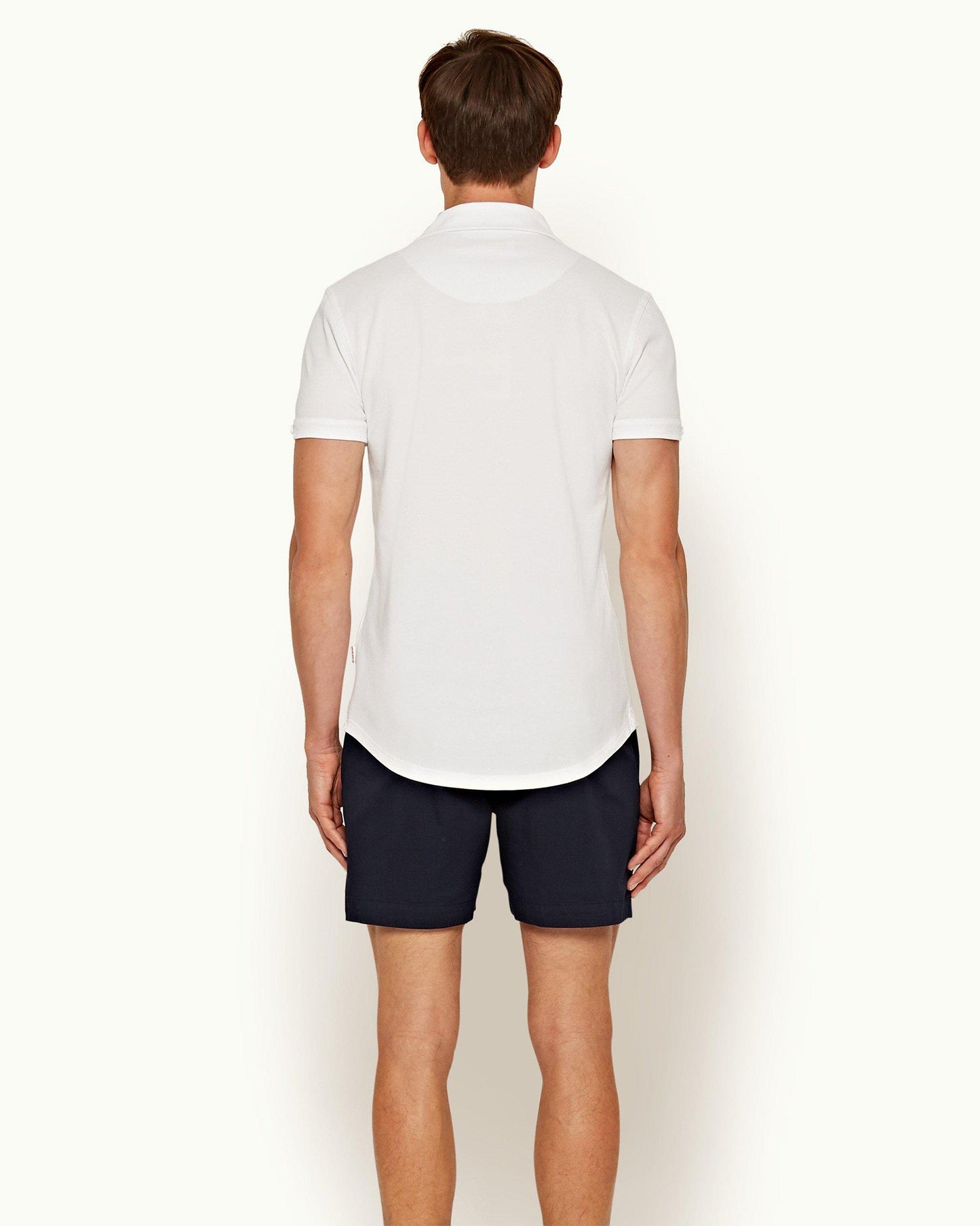 Sebastian - Mens White Tailored Fit Pique Polo Shirt Back Model View