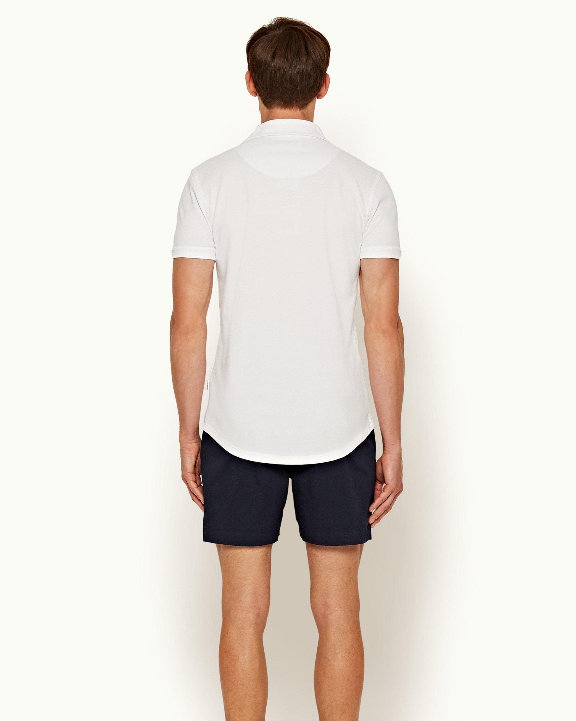 Sebastian - Mens White Tailored Fit Pique Polo Shirt Back Model View