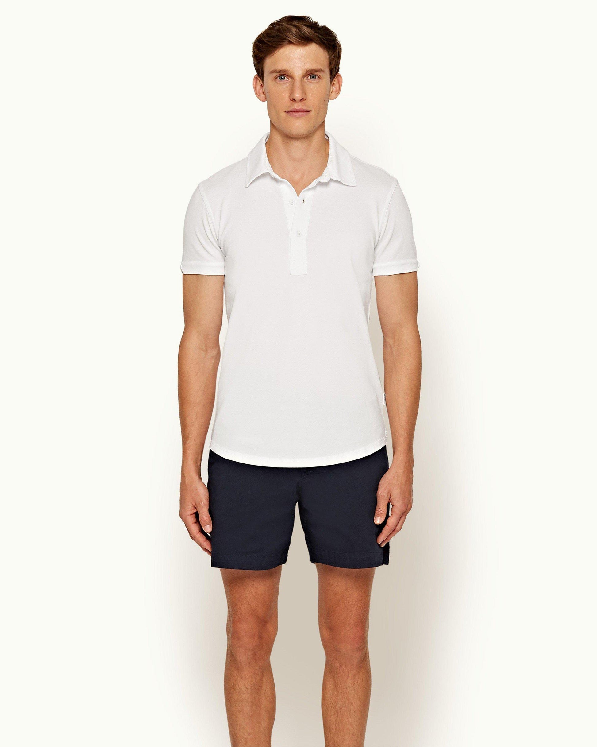 Sebastian - Mens White Tailored Fit Pique Polo Shirt Front Model View