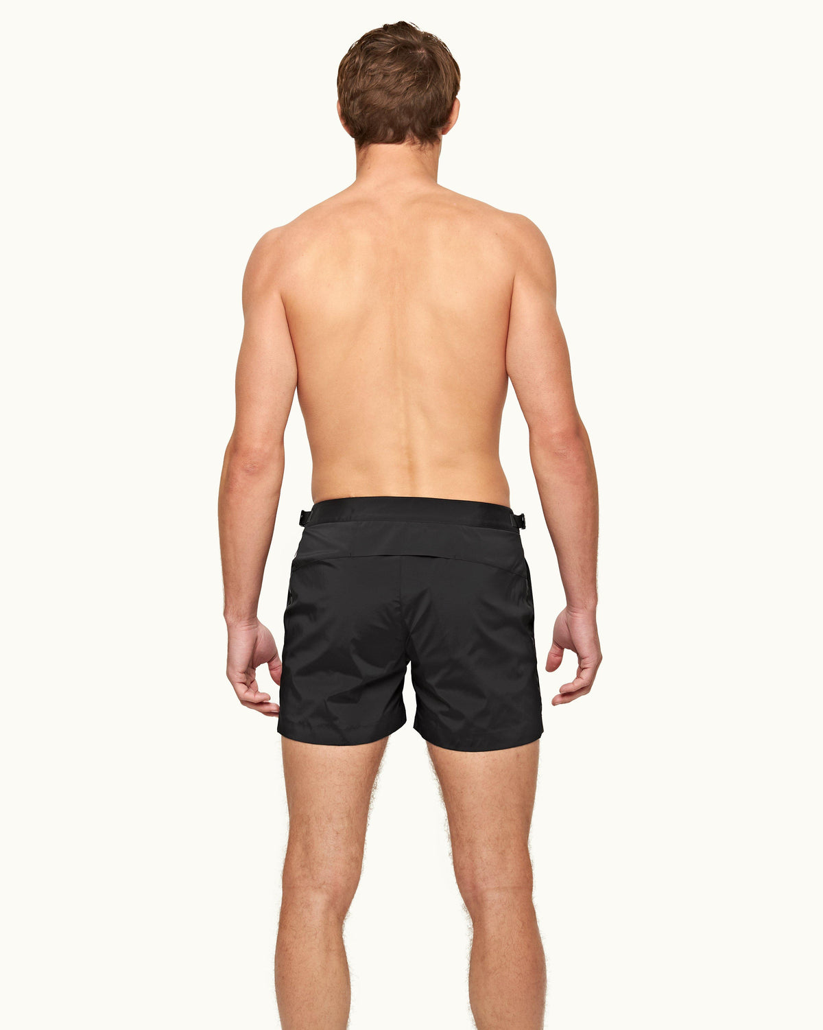 Setter Bonded - Mens Black Bonded Tape Shorter-Length Swim Short Back Model View