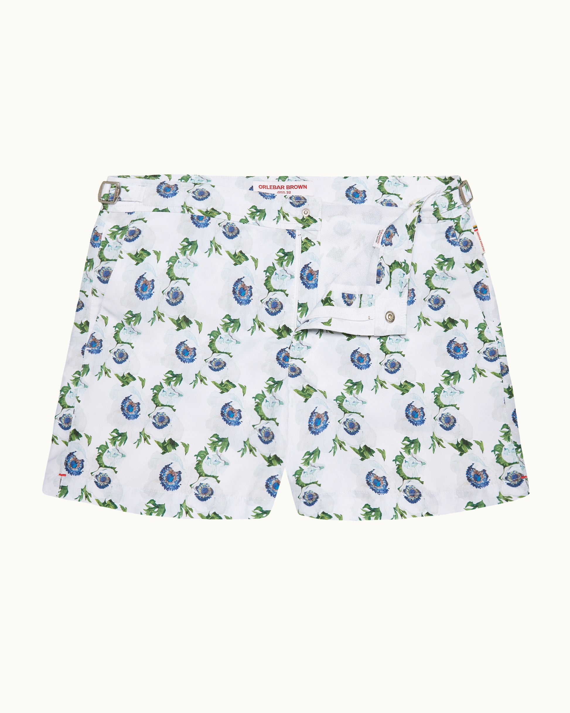 Setter - Shorter-Length Coronaria Print Swim Shorts in White Sand Front View