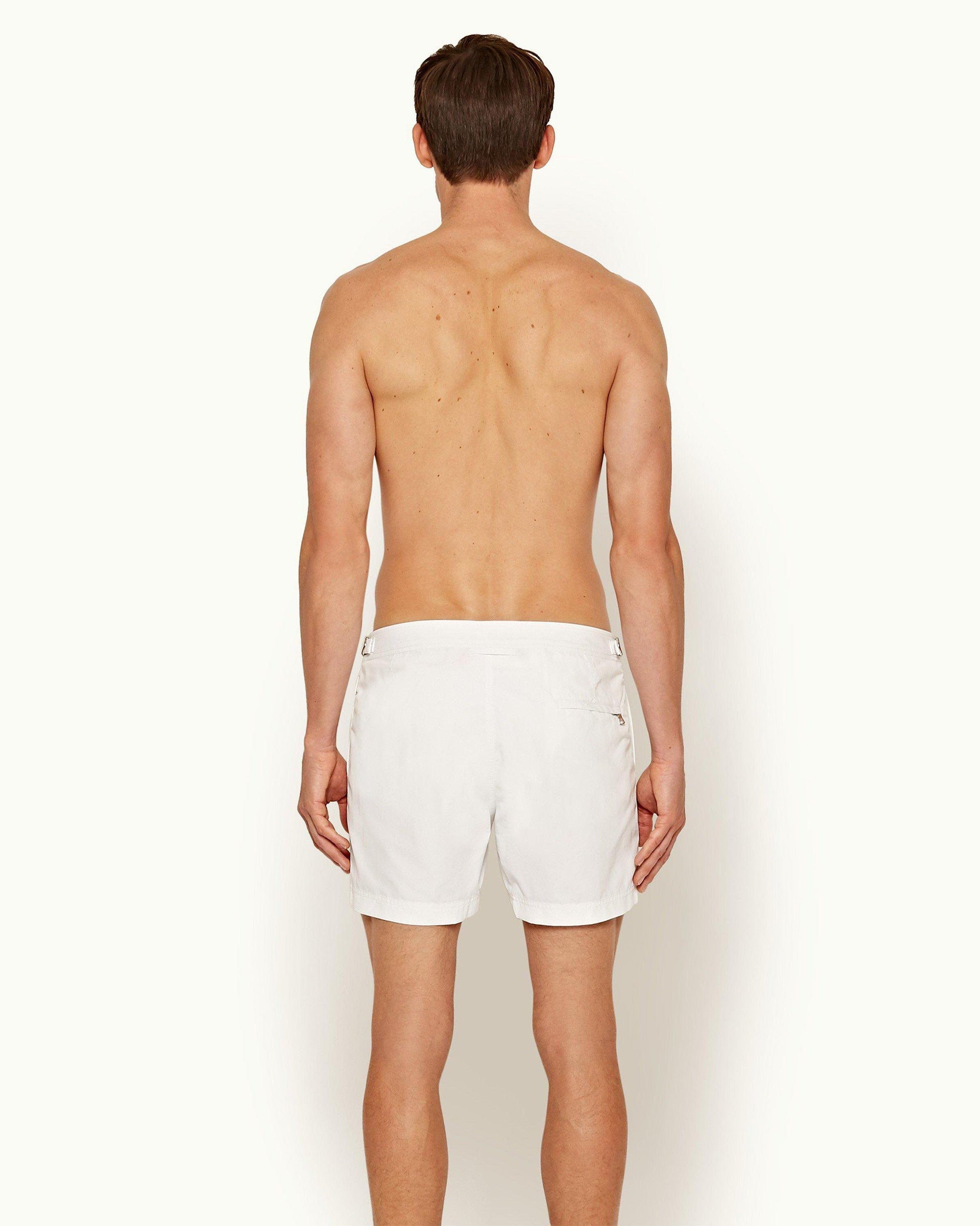 Setter - Mens White Shorter-Length Swim Shorts Back Model View