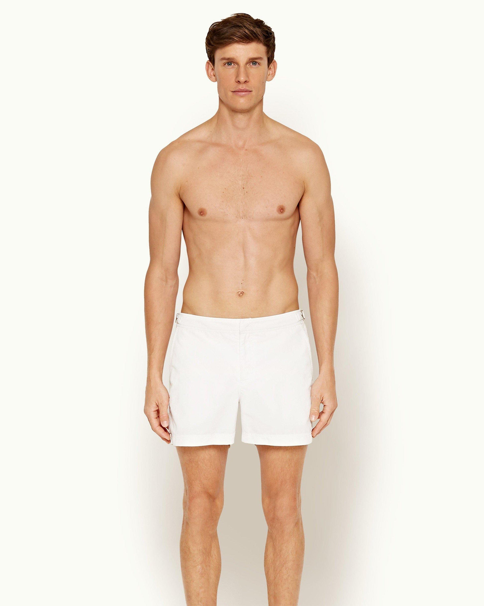 Setter - Mens White Shorter-Length Swim Shorts Front Model View