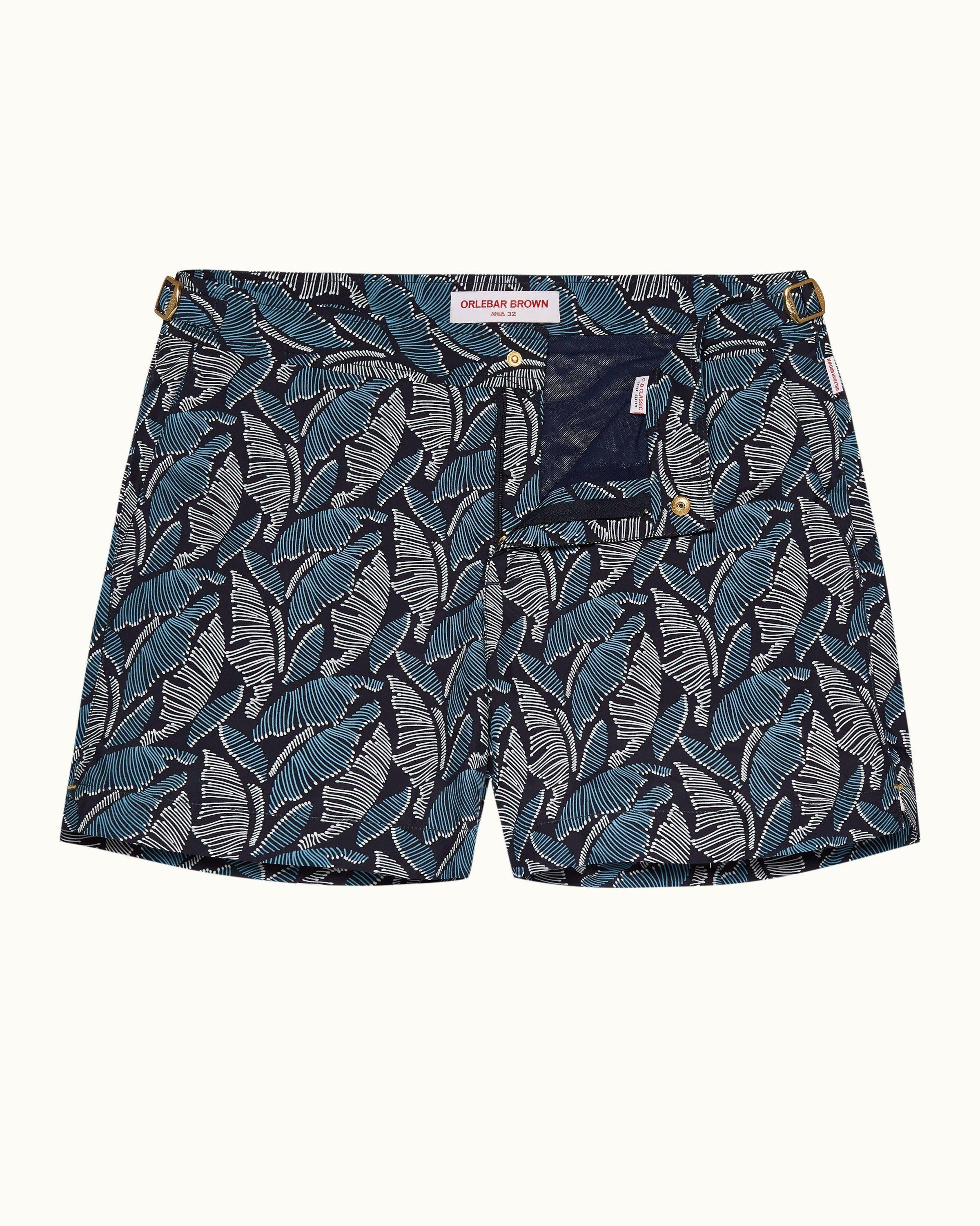 Setter - Mens Maya Blue/Navy Mantaro Print Shorter-Length Swim Shorts Front View