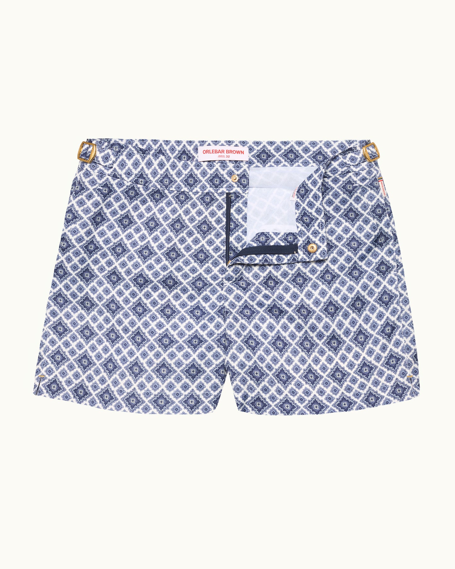 Setter - Shorter-Length Paisley Season Print Swim Shorts in White Sand Front View