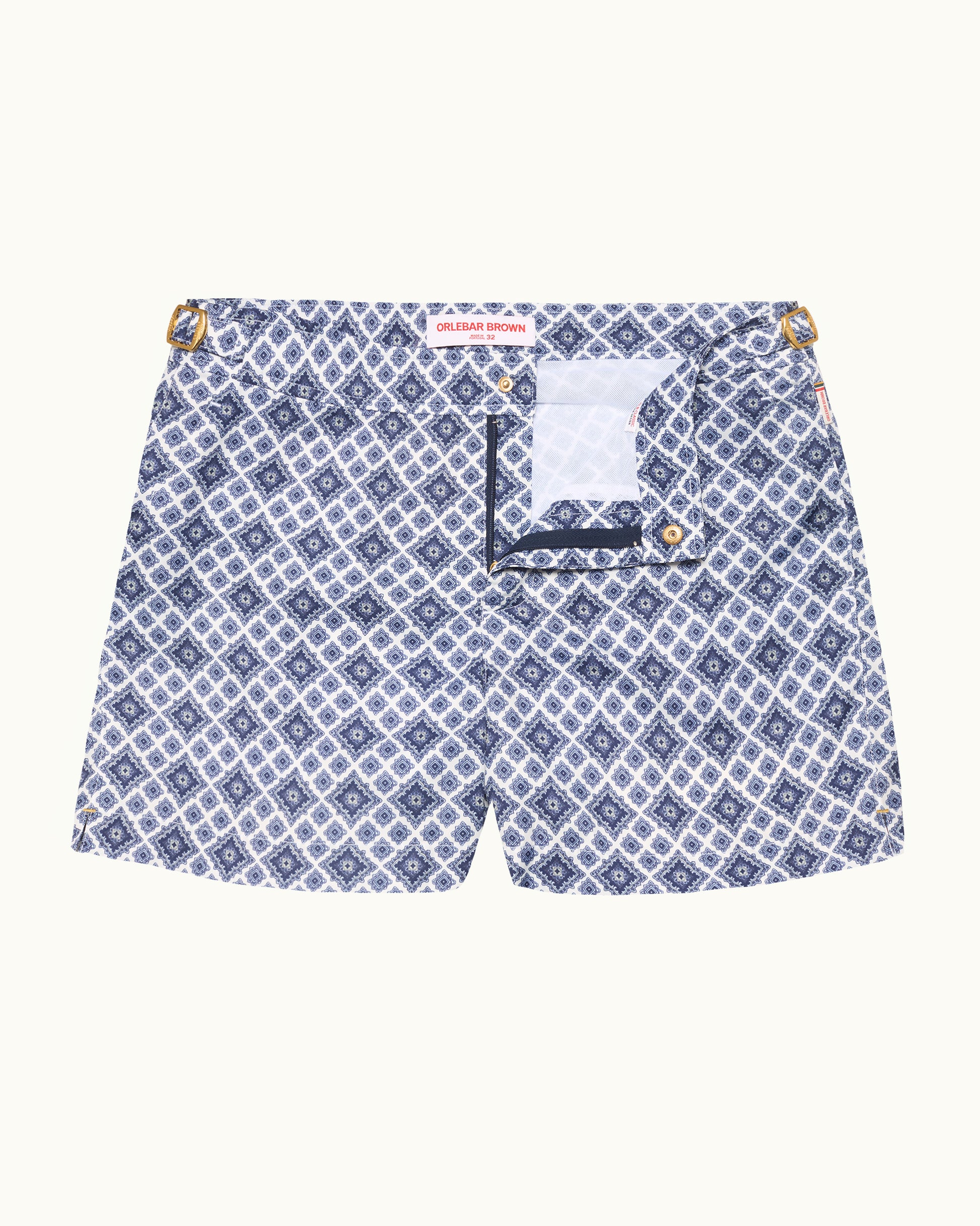 Setter - Shorter-Length Paisley Season Print Swim Shorts in White Sand Front View