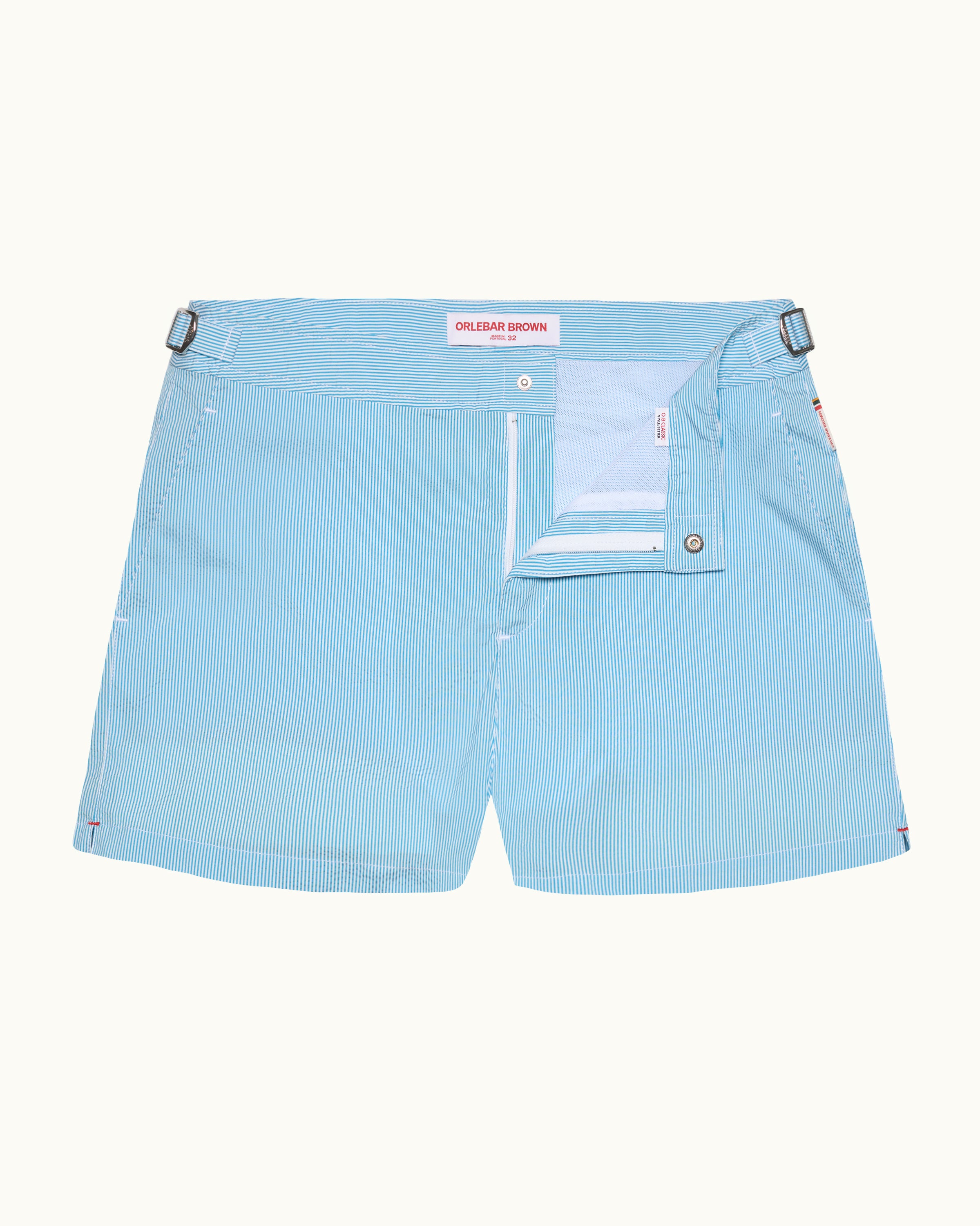 Orlebar Brown | Men's Shorter-Length Seersucker Stripe Swim Shorts
