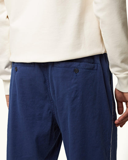Sonoran - Mens Lagoon Blue Ladder Stitch Relaxed Fit Garment-Dyed Trousers Detail 1 View