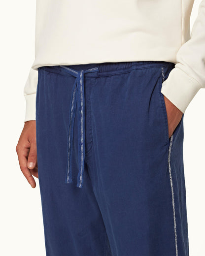 Sonoran - Mens Lagoon Blue Ladder Stitch Relaxed Fit Garment-Dyed Trousers Detail View