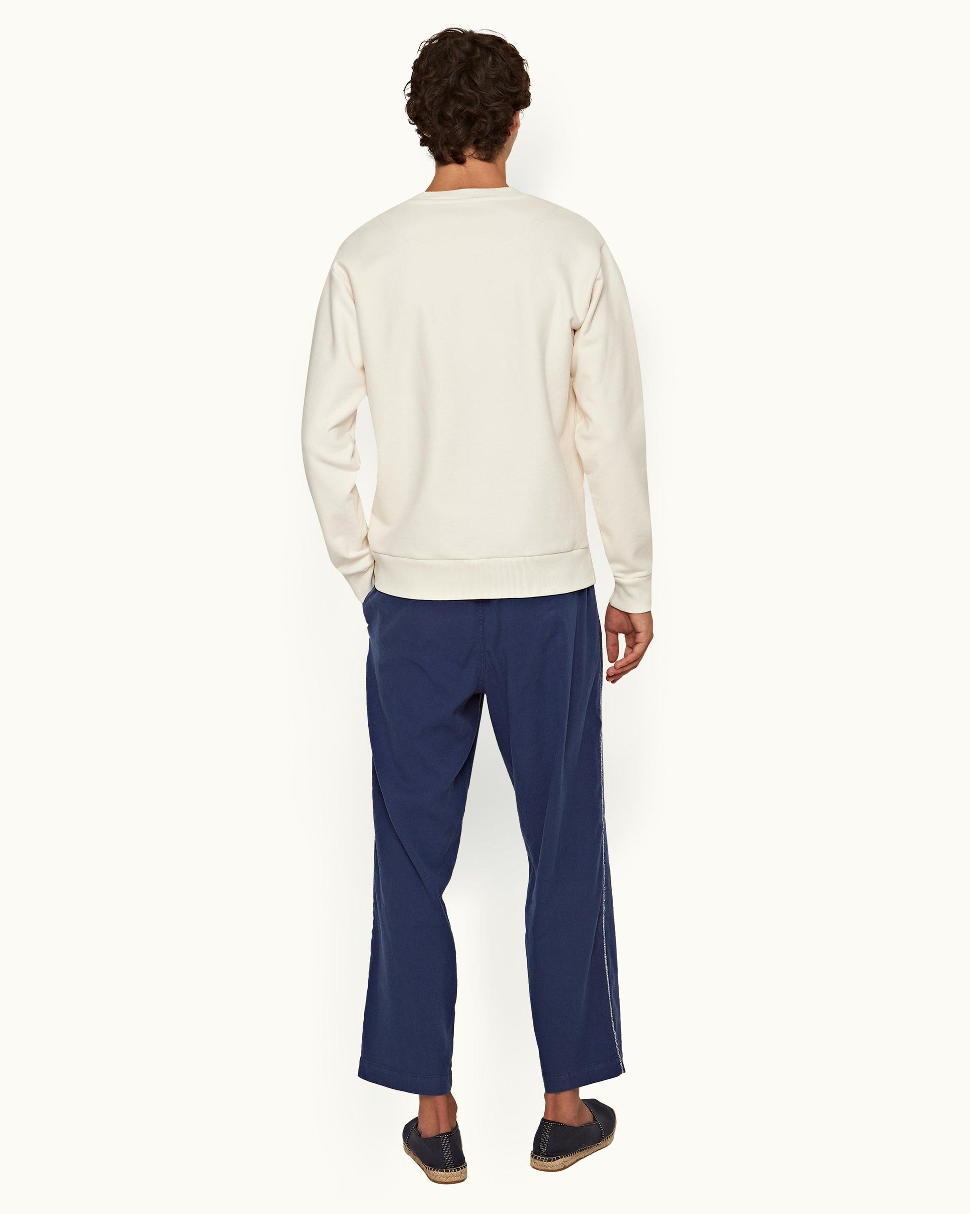 Sonoran - Mens Lagoon Blue Ladder Stitch Relaxed Fit Garment-Dyed Trousers Back Model View