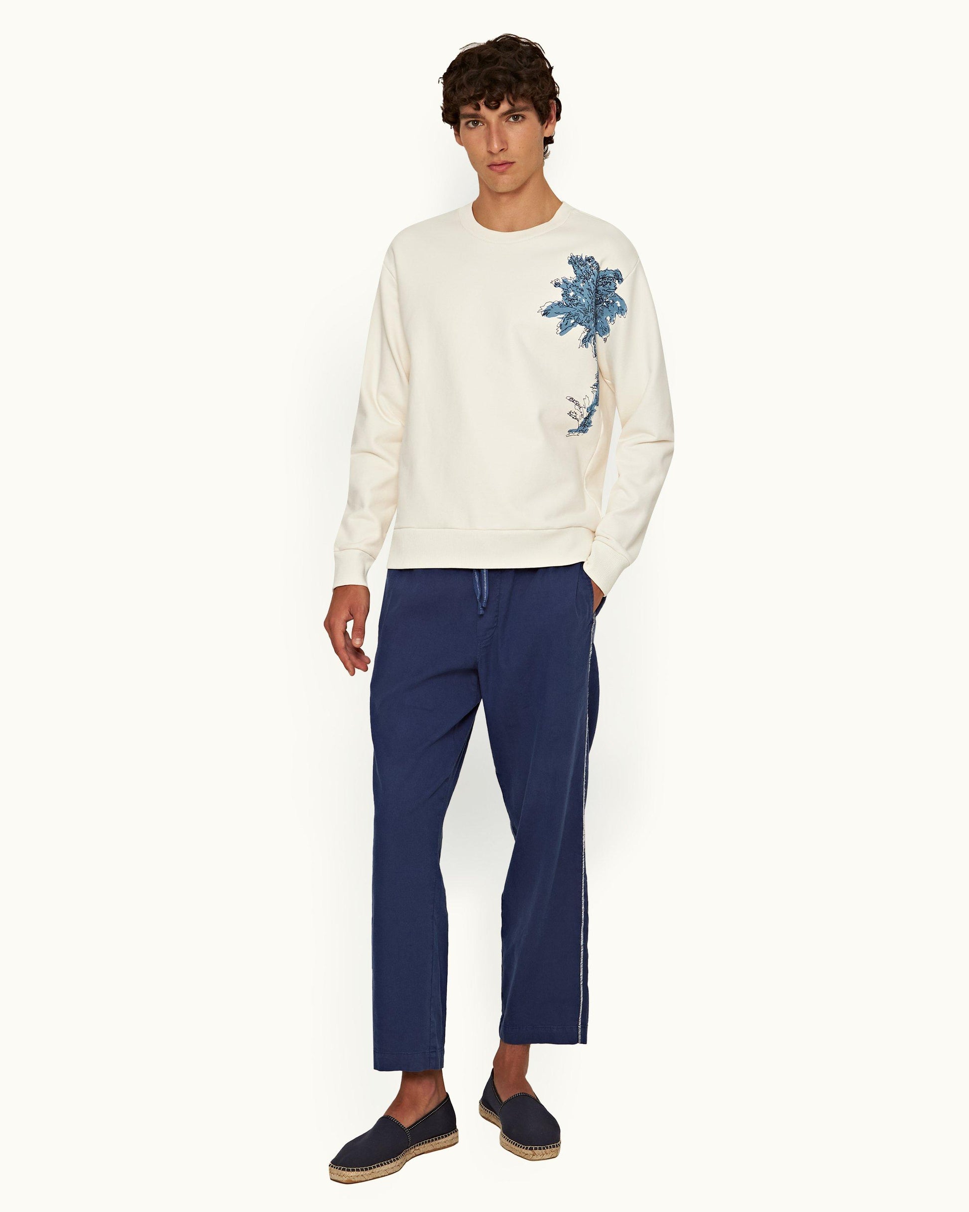 Sonoran - Mens Lagoon Blue Ladder Stitch Relaxed Fit Garment-Dyed Trousers Front Model View