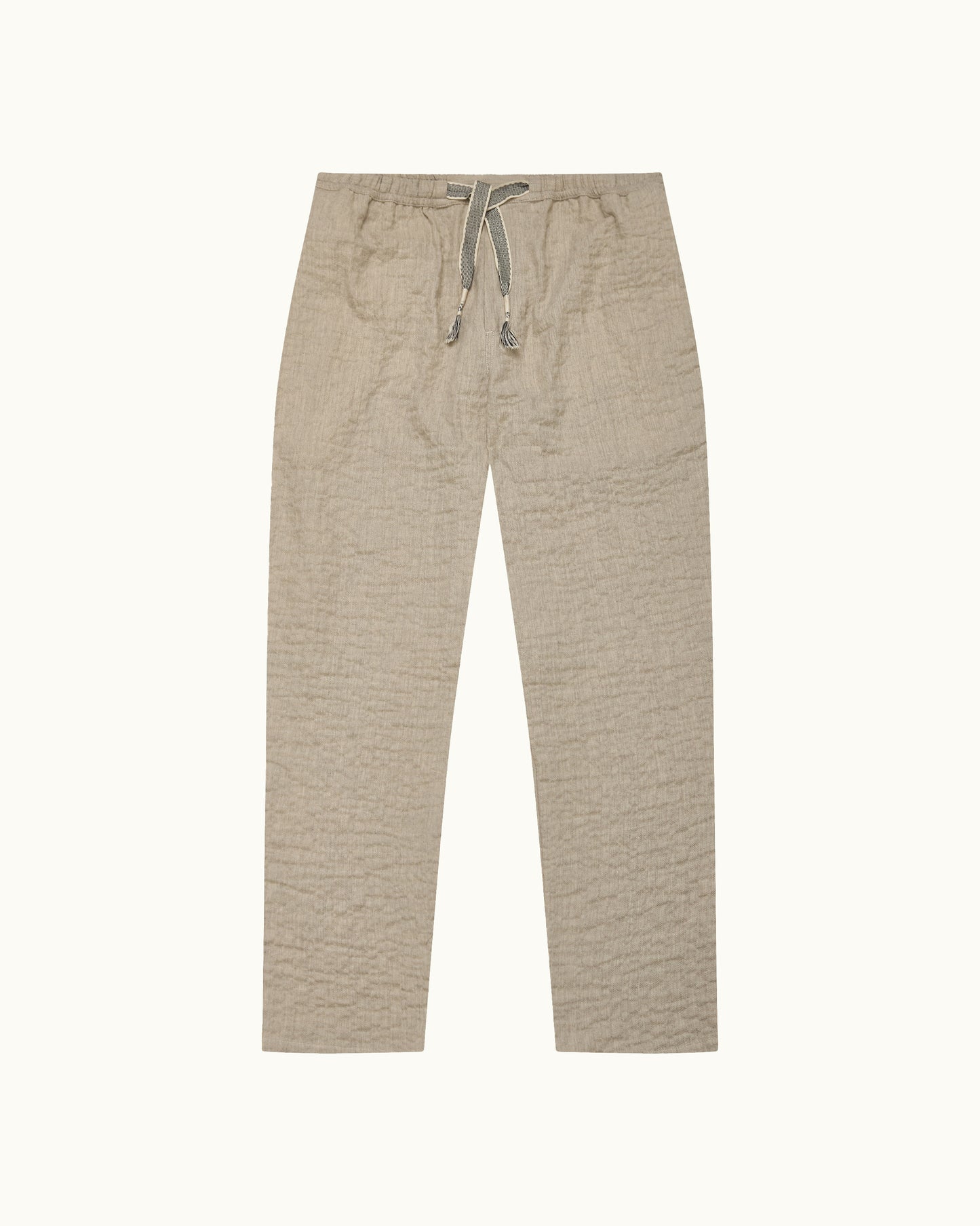 Beige pants with drawstring on a white background
