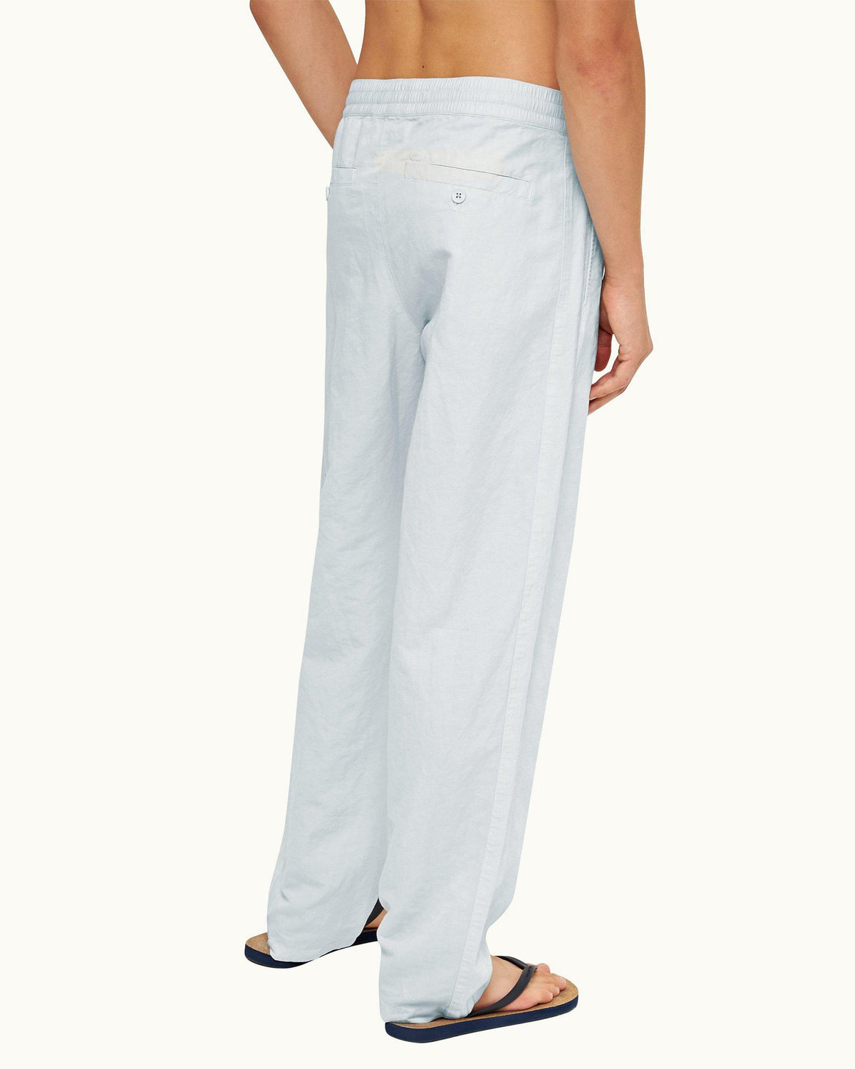 Sonoran Linen - Mens Serenity Blue Relaxed Fit Cotton-Linen Trousers Detail View