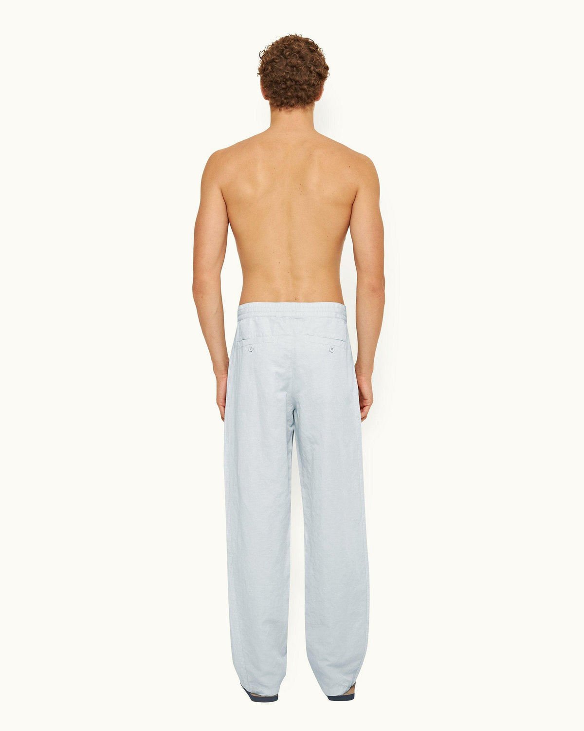 Sonoran Linen - Mens Serenity Blue Relaxed Fit Cotton-Linen Trousers Back Model View